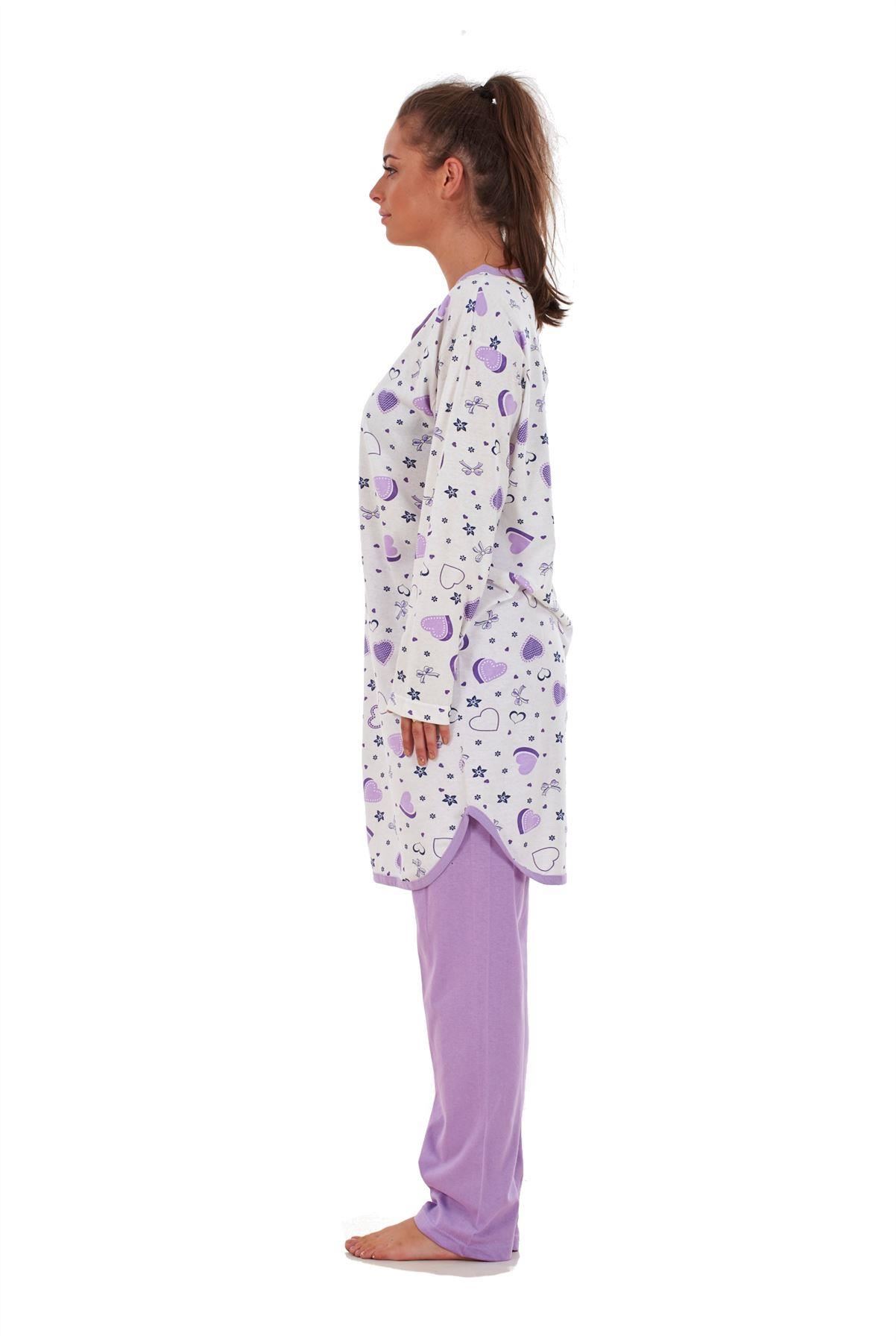 Ladies Long Sleeve Pyjama Set 100/% Cotton Printed Crewneck Soft Loungewear L-3XL