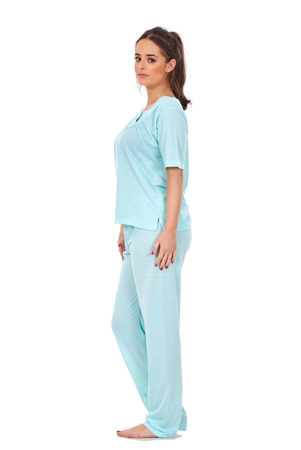 Ladies Pyjama Sets Embroidered Short Sleeve Crew Neck Plain Button Nightwear PJs