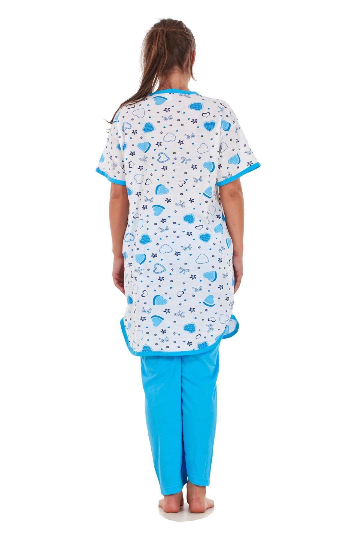 Ladies Pyjama Set 100/% Cotton Rose Heart Printed Crewneck Soft Loungewear M-XXXL