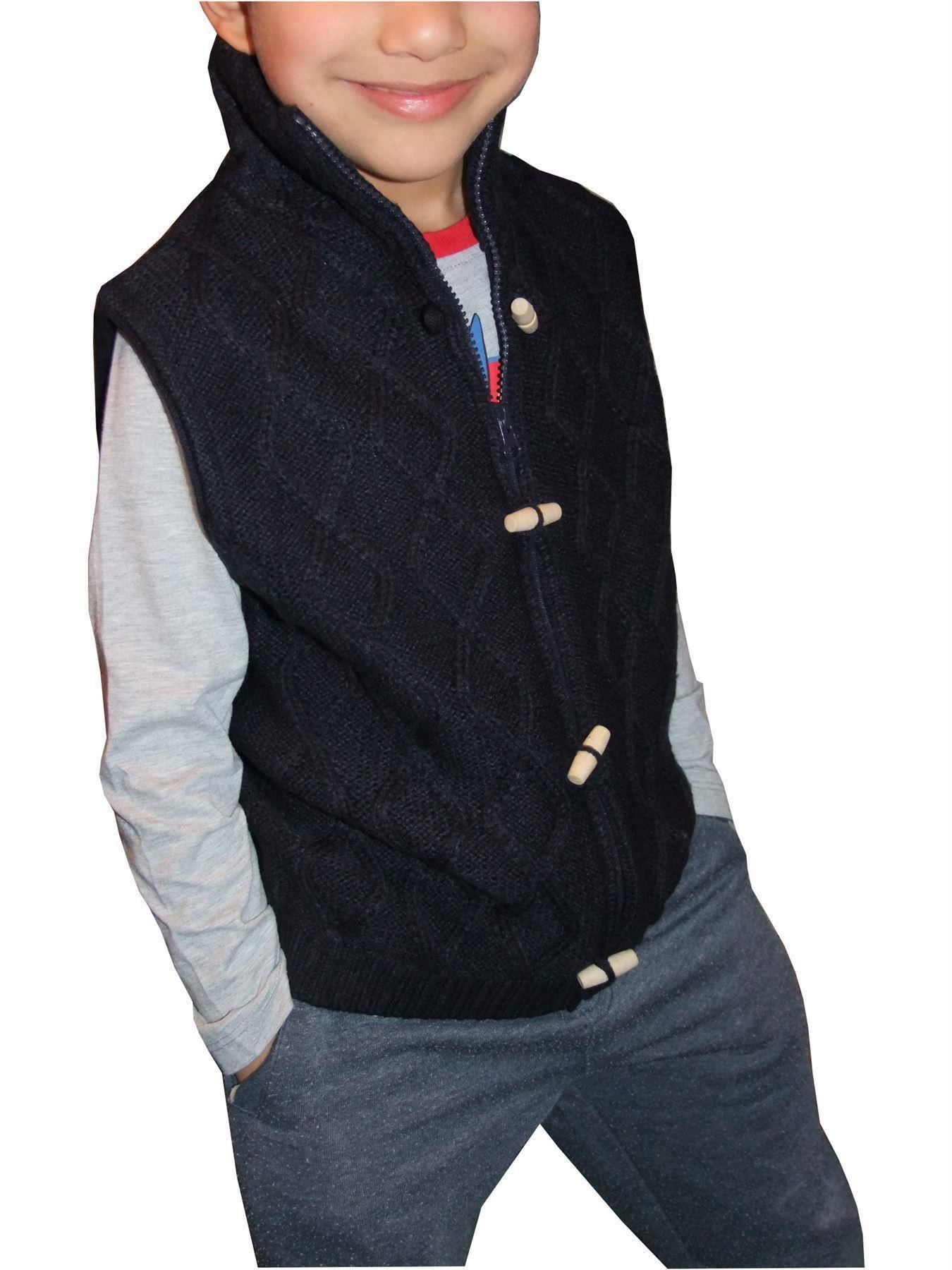 Linea Ragazzo Bambino Cavo Lavorato a Maglia senza maniche Zipper Button Maglione Cardigan Blu Navy 3 a 8 anni