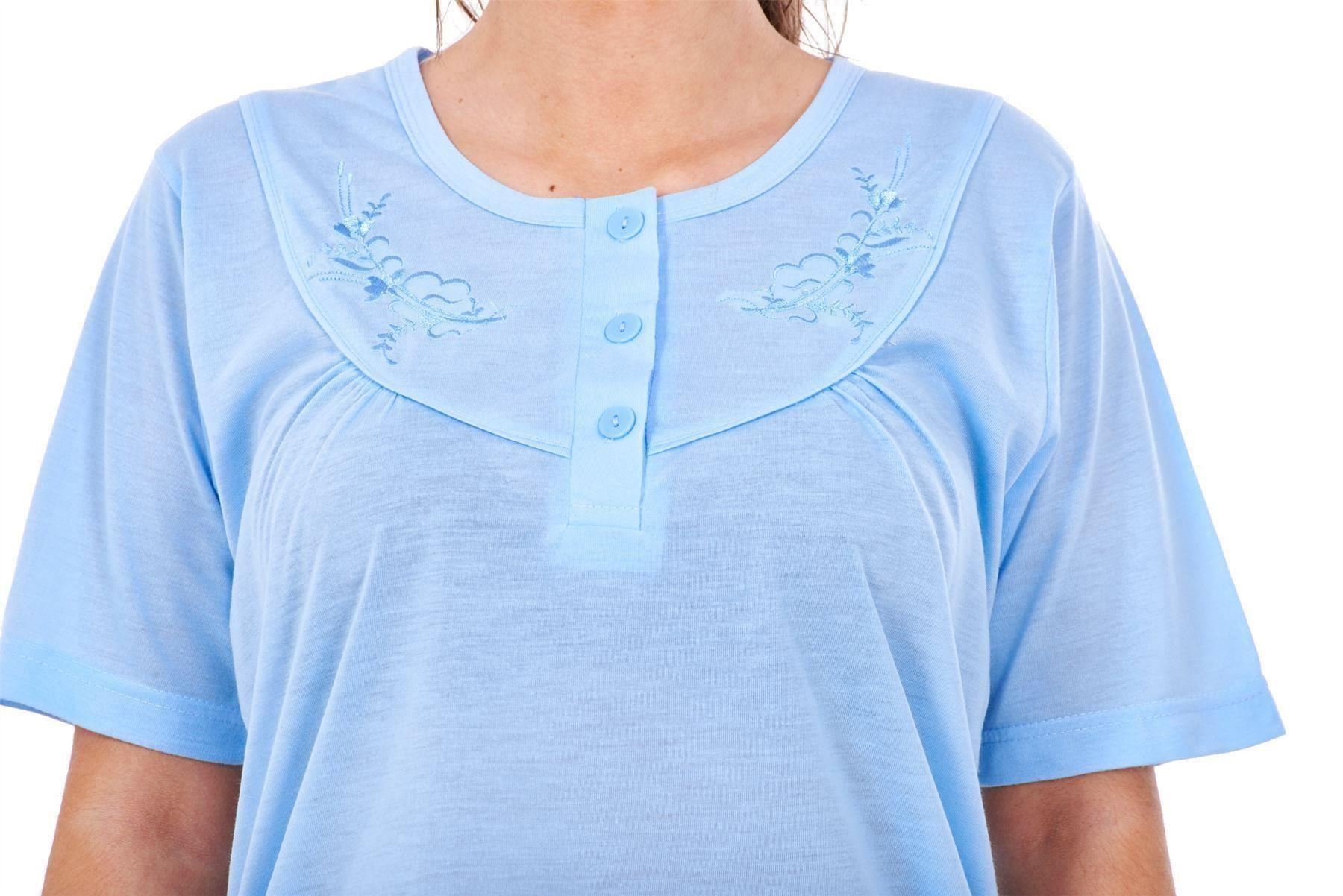 Ladies Pyjama Sets Embroidered Short Sleeve Crew Neck Plain Button Nightwear PJs