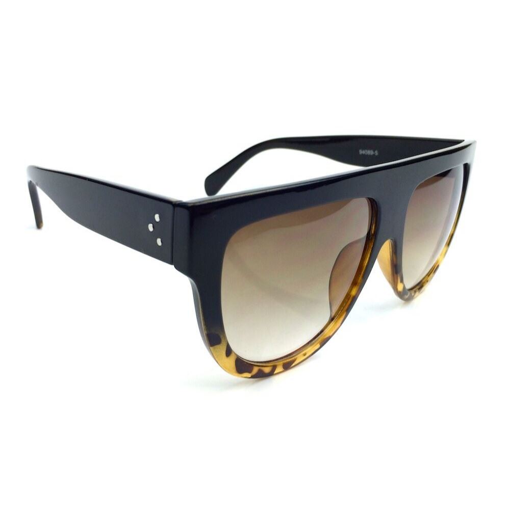 AVIATOR FLAT TOP OVERSIZED WOMEN GRADIENT SUNGLASSES BLACK TORTOISE LENS FRAME