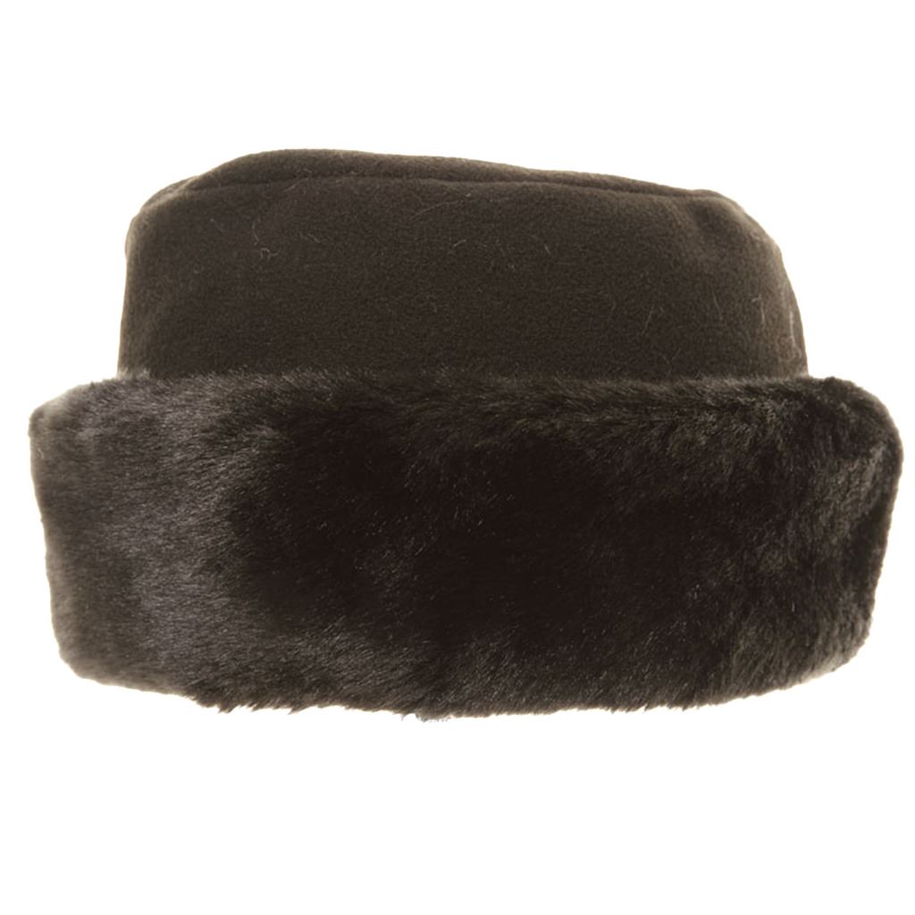 Ladies Fleece Hat Faux Fur Trim Hawkins Womens Winter Warm Ski BLACK WHITE