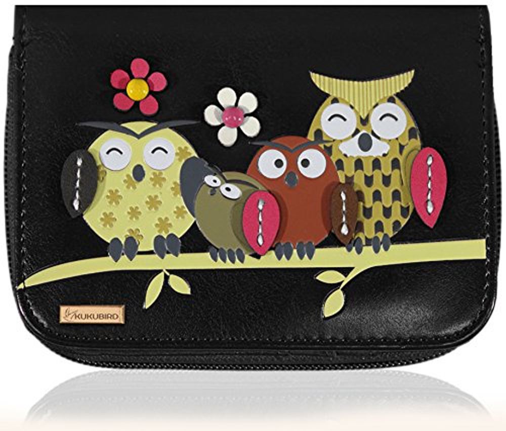 KukuBird Owl Family Tree Pattern Medium Size Ladies Purse Clutch Wallet
