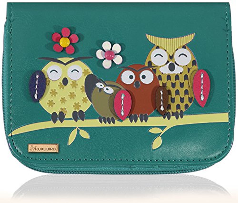 KukuBird Owl Family Tree Pattern Medium Size Ladies Purse Clutch Wallet