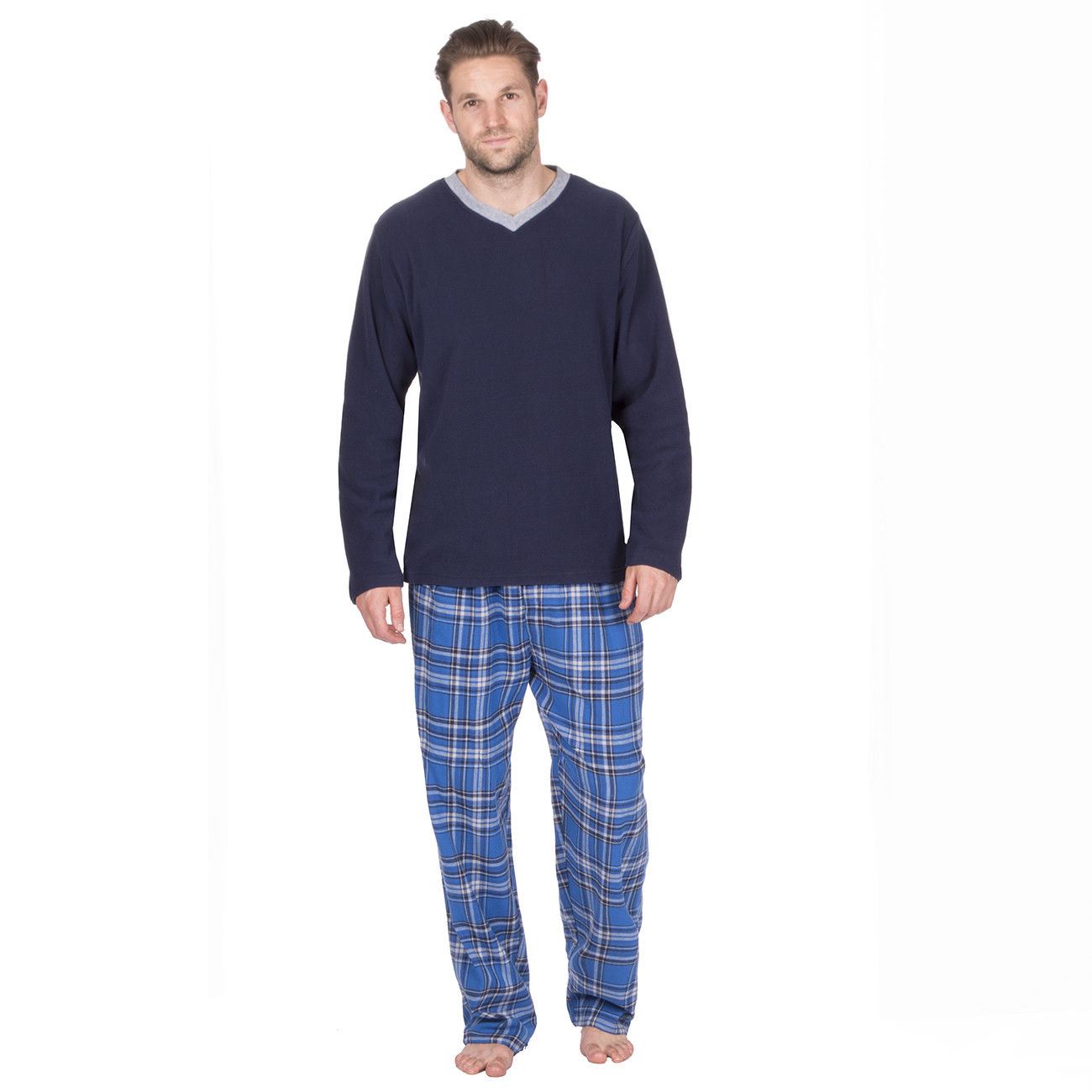 Mens Boys Fleece//Flannel Long Sleeve Pyjama Set Pyjamas PJs Medium Large XL XXL