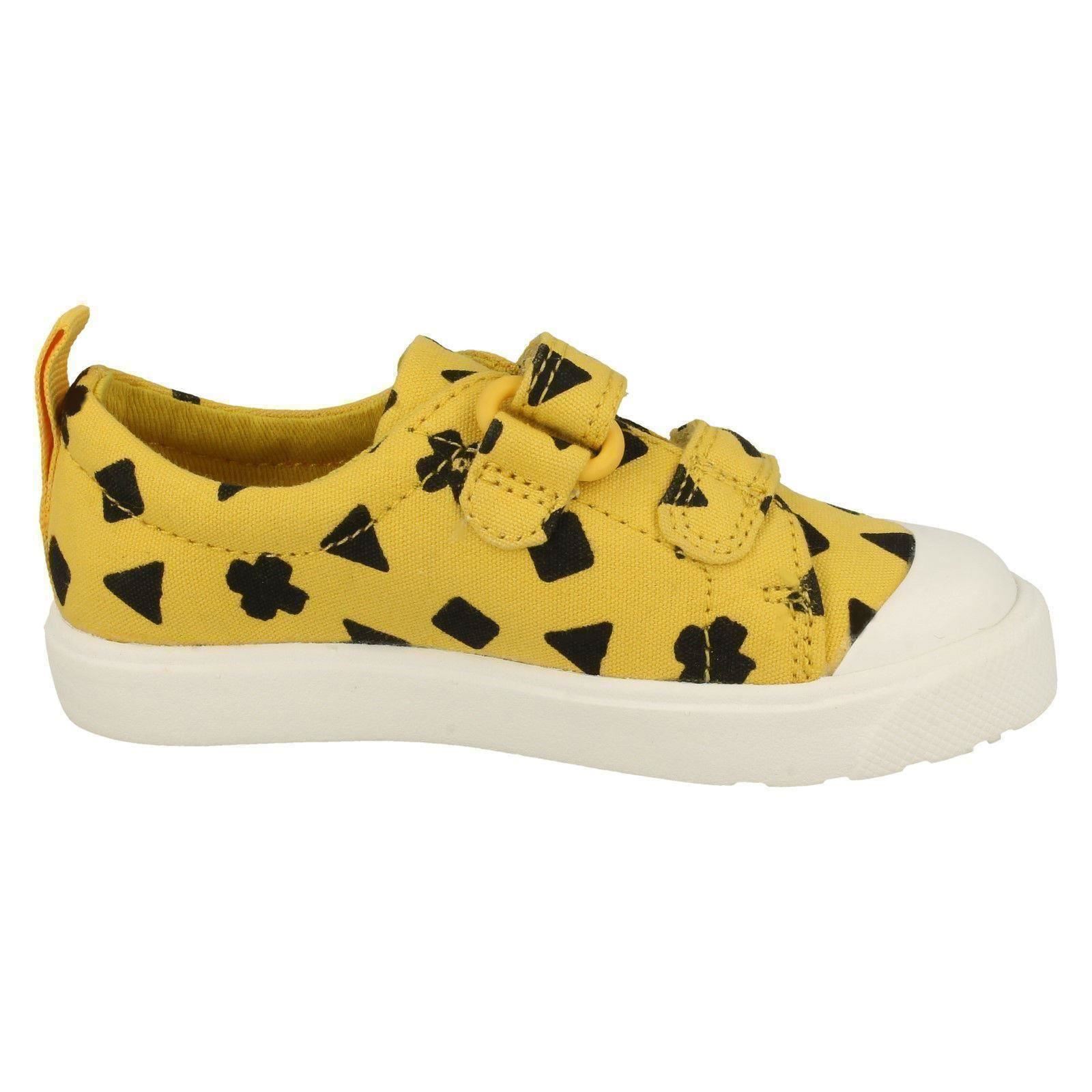 Childrens Boys Girls Clarks Pattern Detailed Canvas Shoes City Flare Lo T