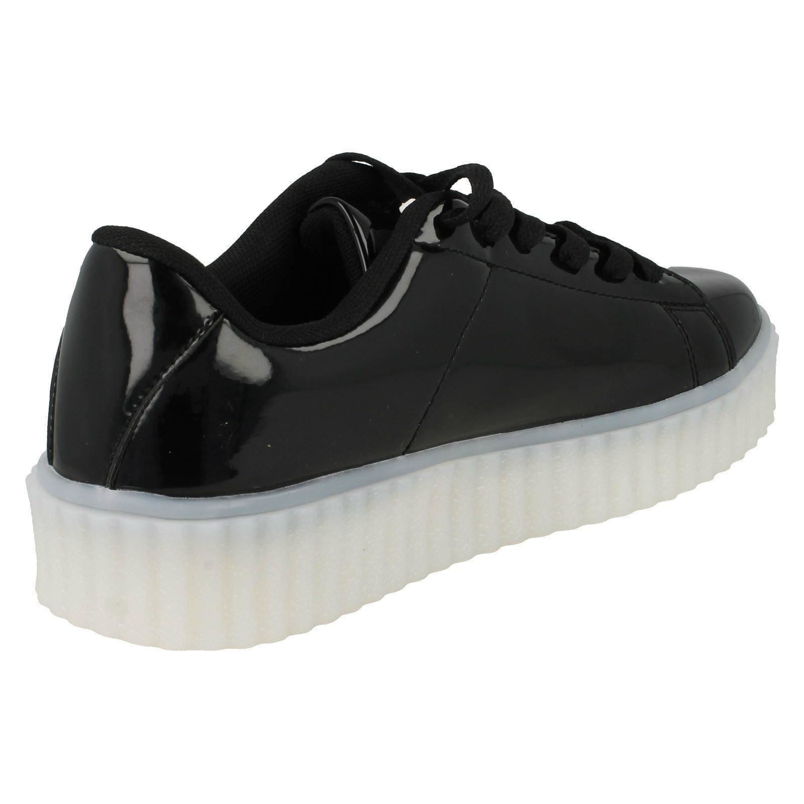 Spot On Ladies Casual Lace Up LED Outsole Creeper Trainers