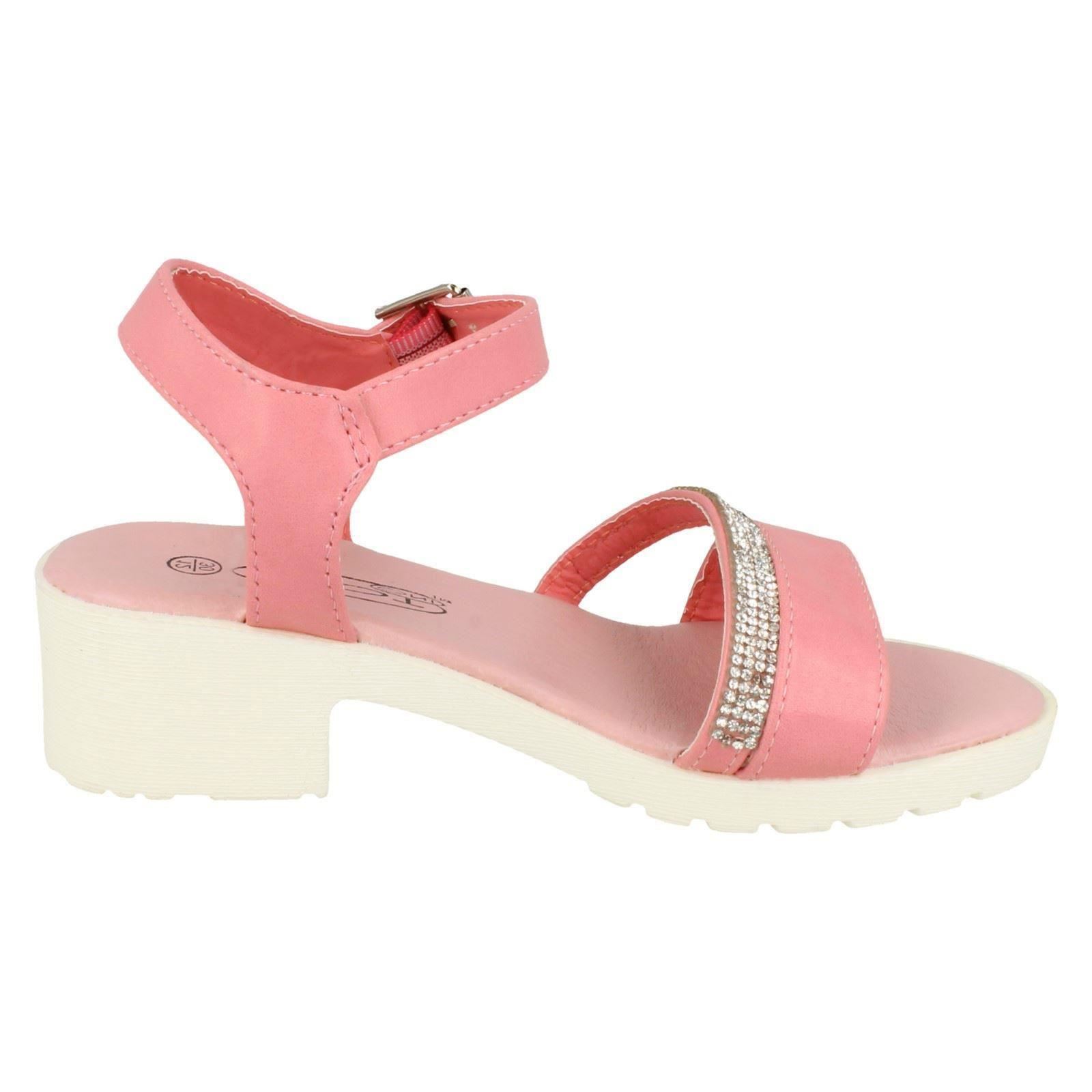 Girls Spot On Mid Heel Diamante Strap Ankle Buckle /'Sandal/'