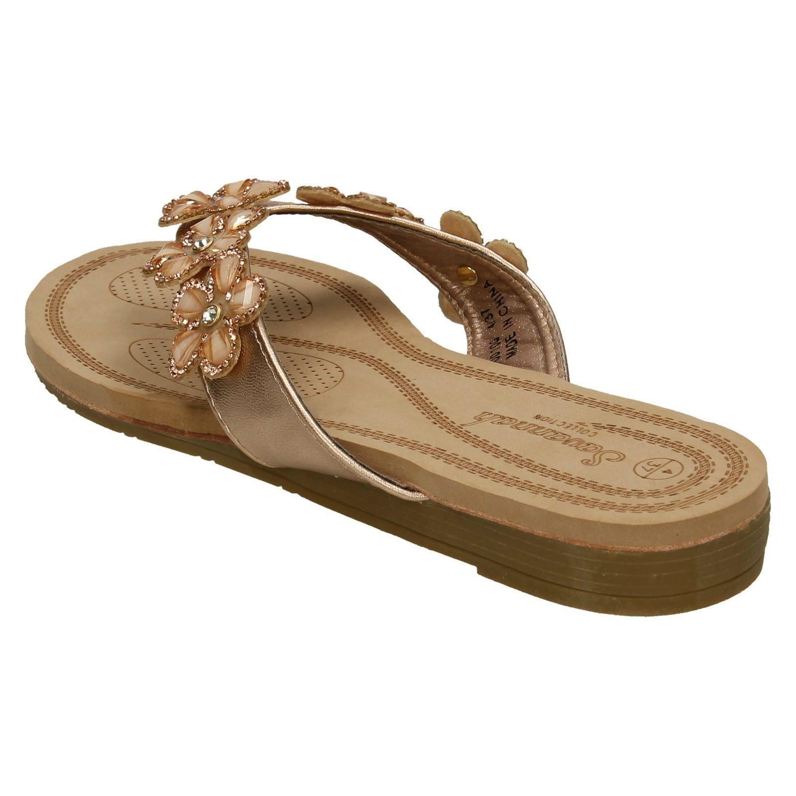 /'Ladies Savannah/' Jewelled Flower Trim Toepost Sandals F0R0100