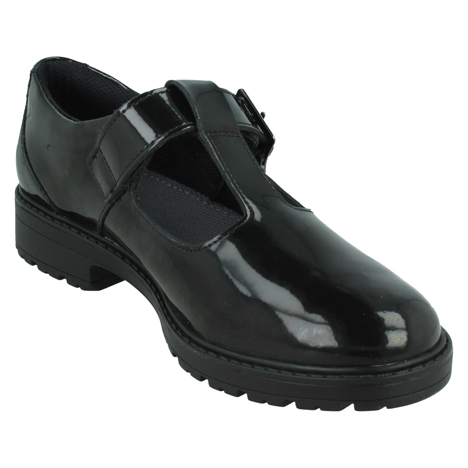 Girls Clarks T-Bar School Shoes *Loxham Shine*