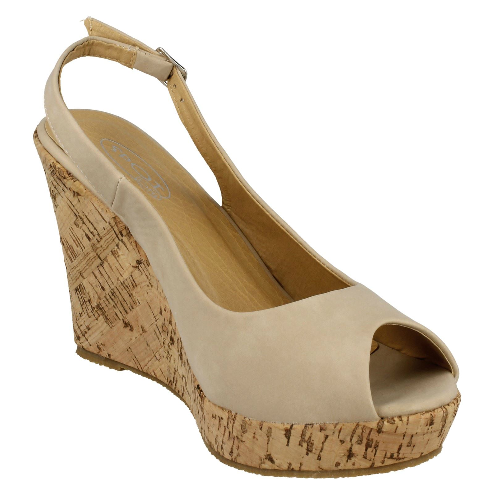 Ladies Spot On High Cork Platform Wedge Peep Toe /'Sandal/'