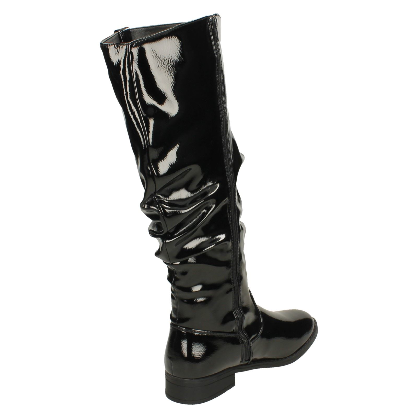 Ladies Spot On Low Heel Rouched High Leg Boot