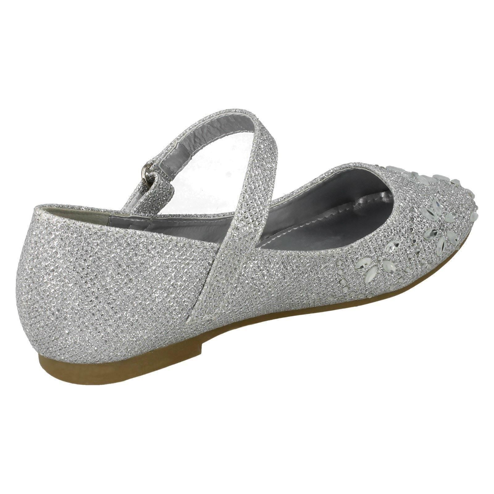 Girls Spot On Hook /& Loop Bar Strap Diamante Ballerinas