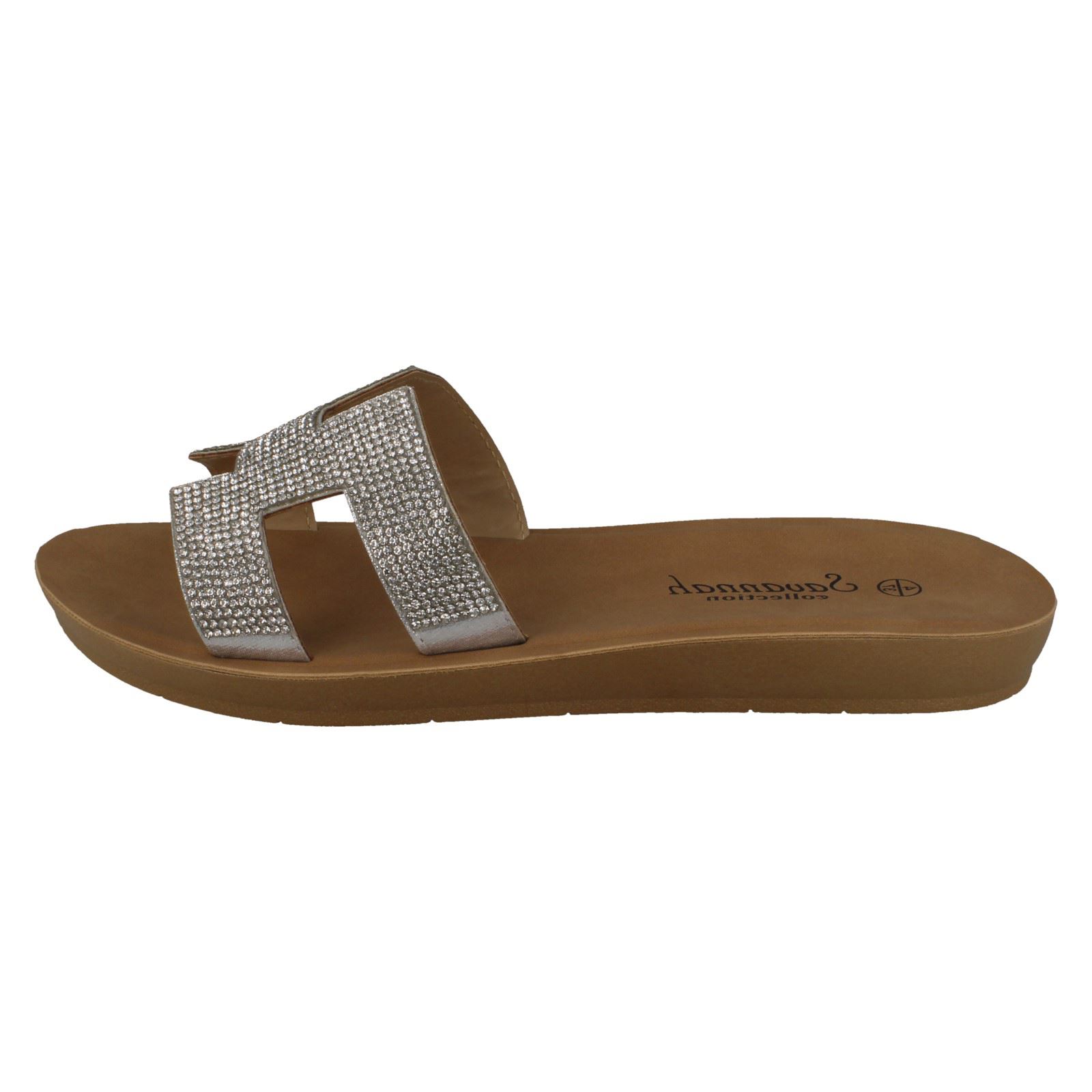 Ladies Savannah Diamante Vamp Mules F00177