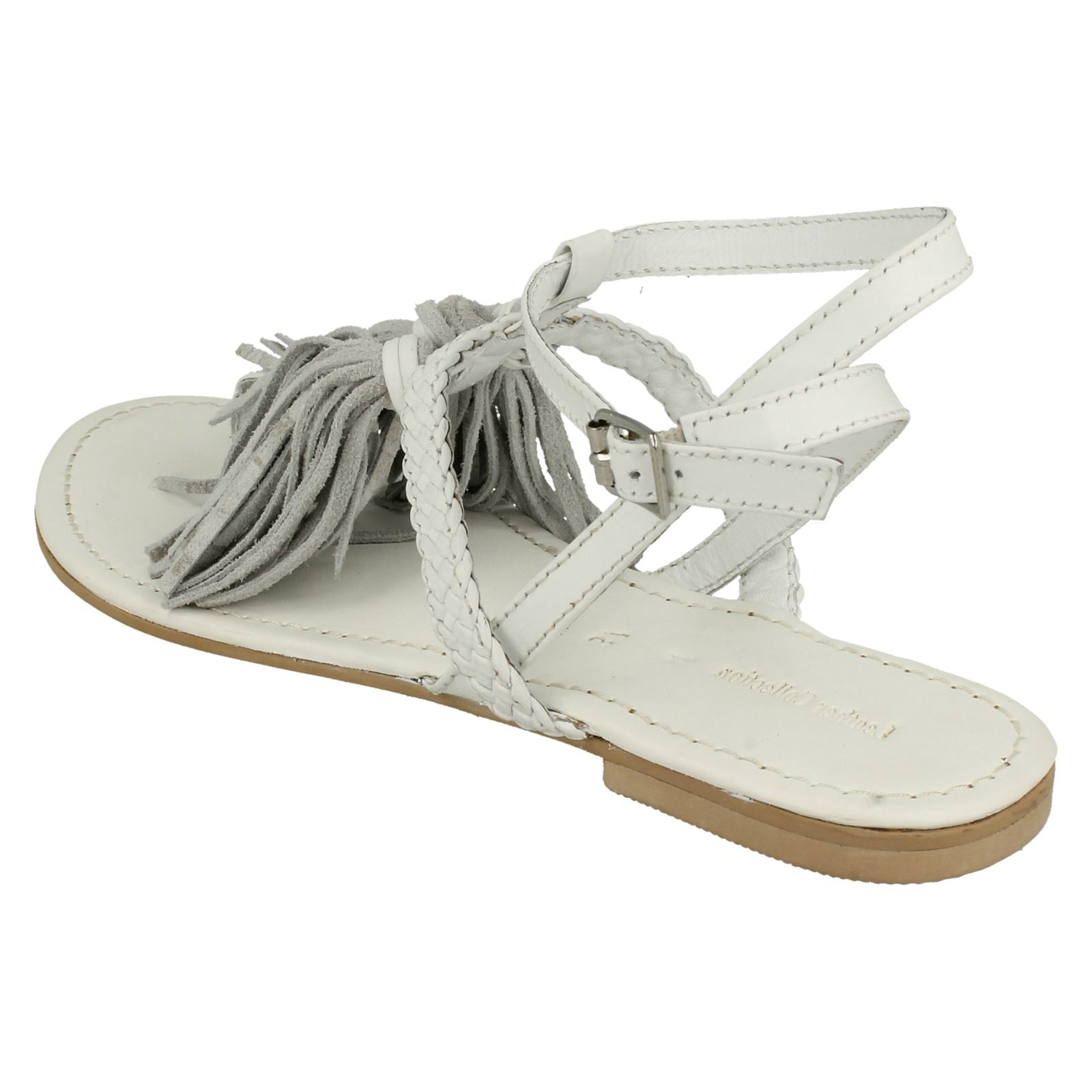 Cuero señoras de la colección Sandalias De Borla Plana