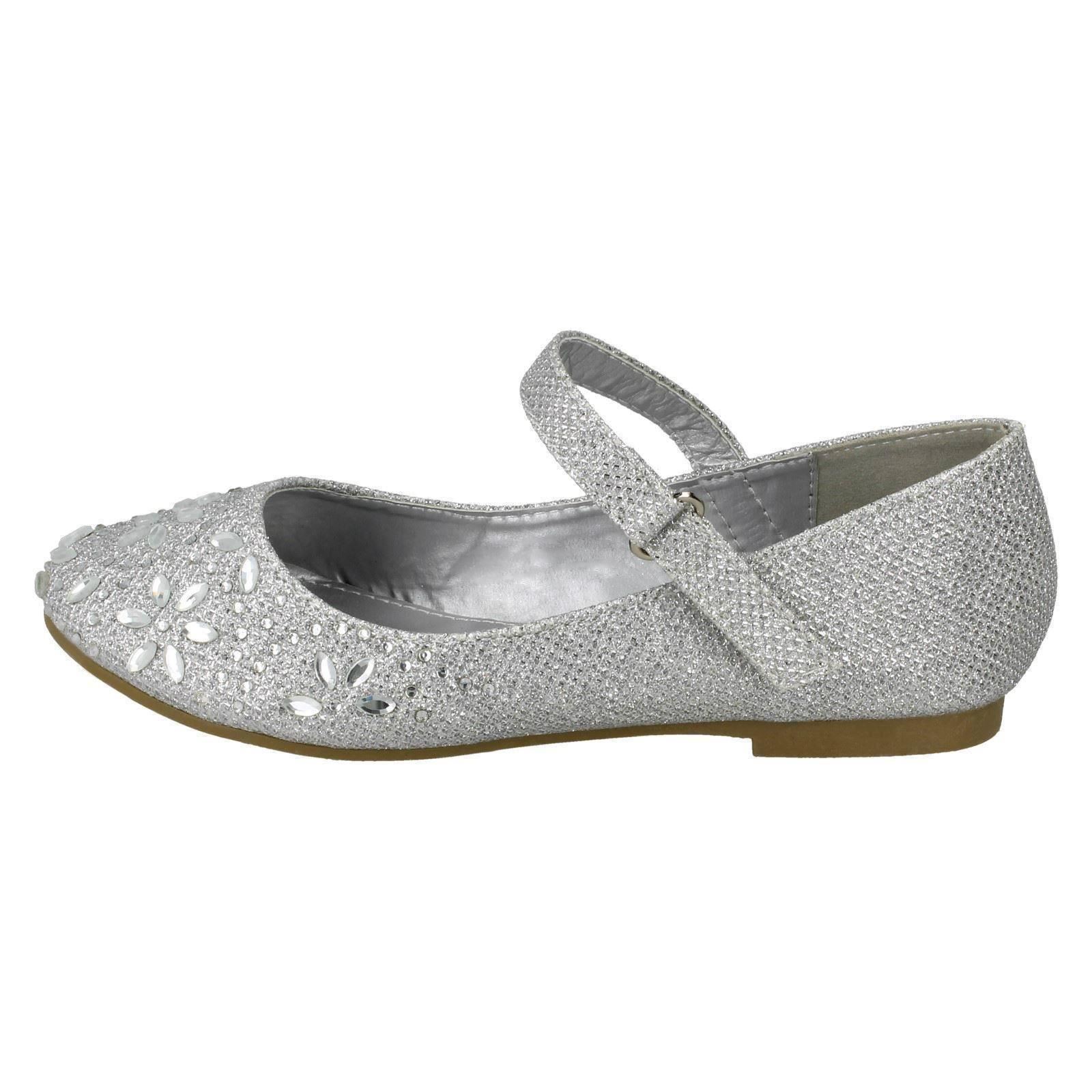 Girls Spot On Hook /& Loop Bar Strap Diamante Ballerinas