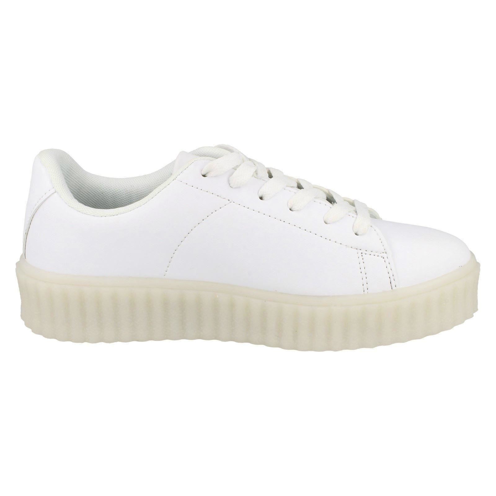 Spot On Ladies Casual Lace Up LED Outsole Creeper Trainers