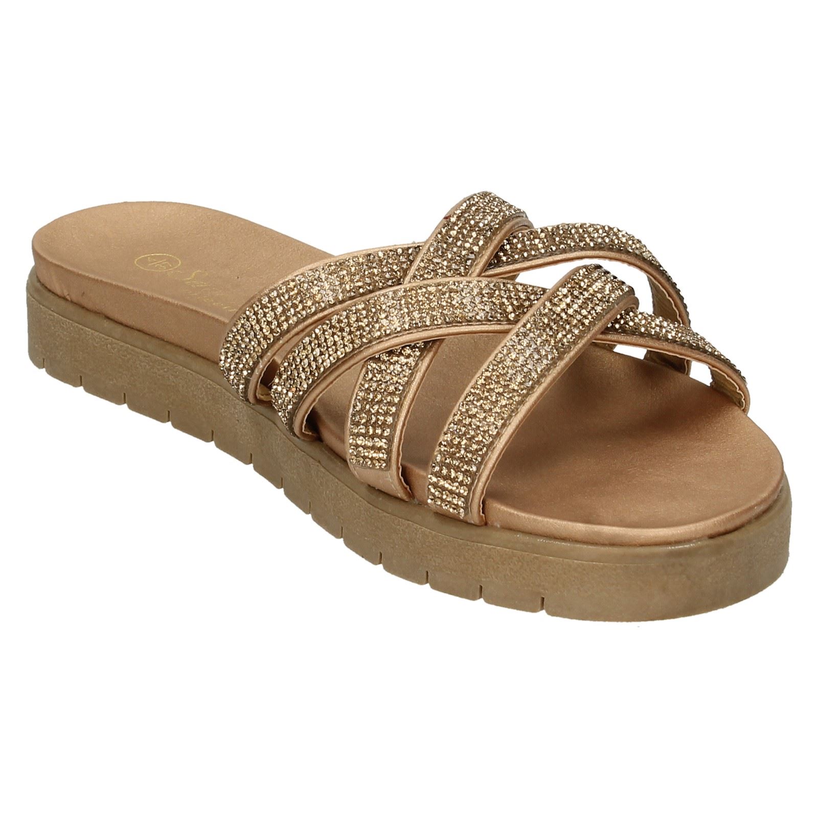 Ladies Savannah Flat Sole Cross Strap Mules