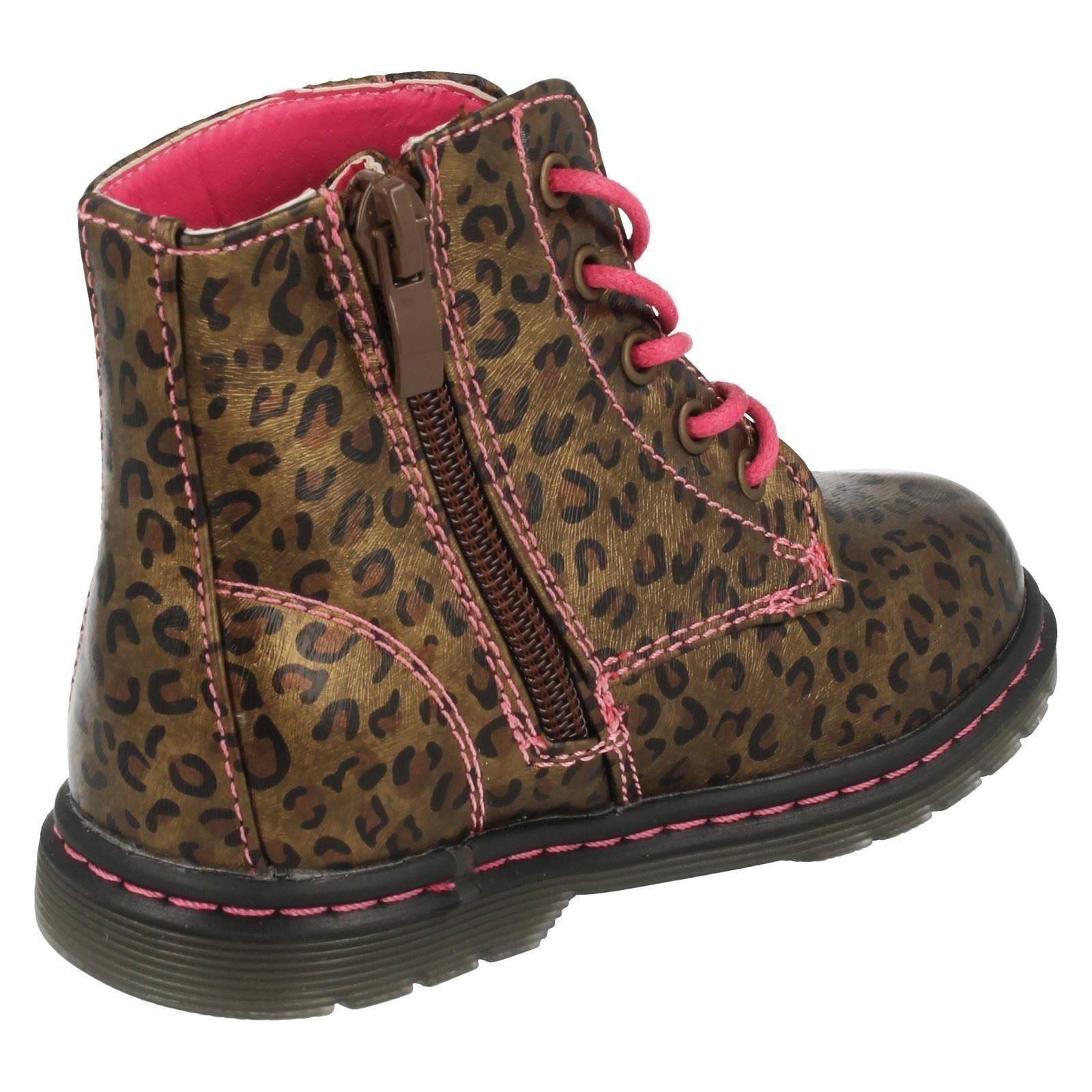 Toddler Infant Girls Spot On Funky Printed Lace Up Zip Chunky Ankle Boots H4R109