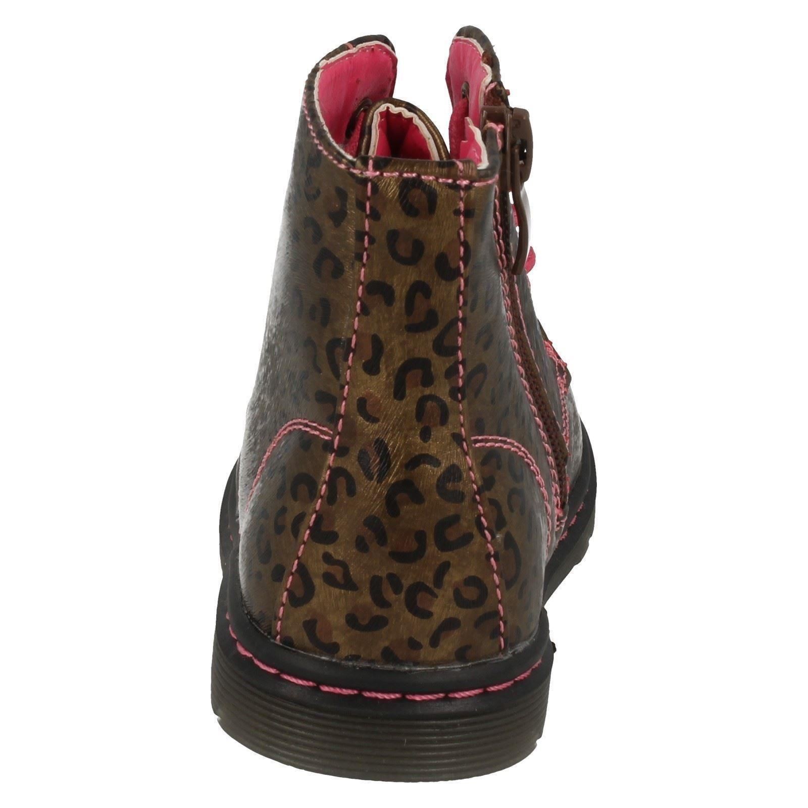 Toddler Infant Girls Spot On Funky Printed Lace Up Zip Chunky Ankle Boots H4R109
