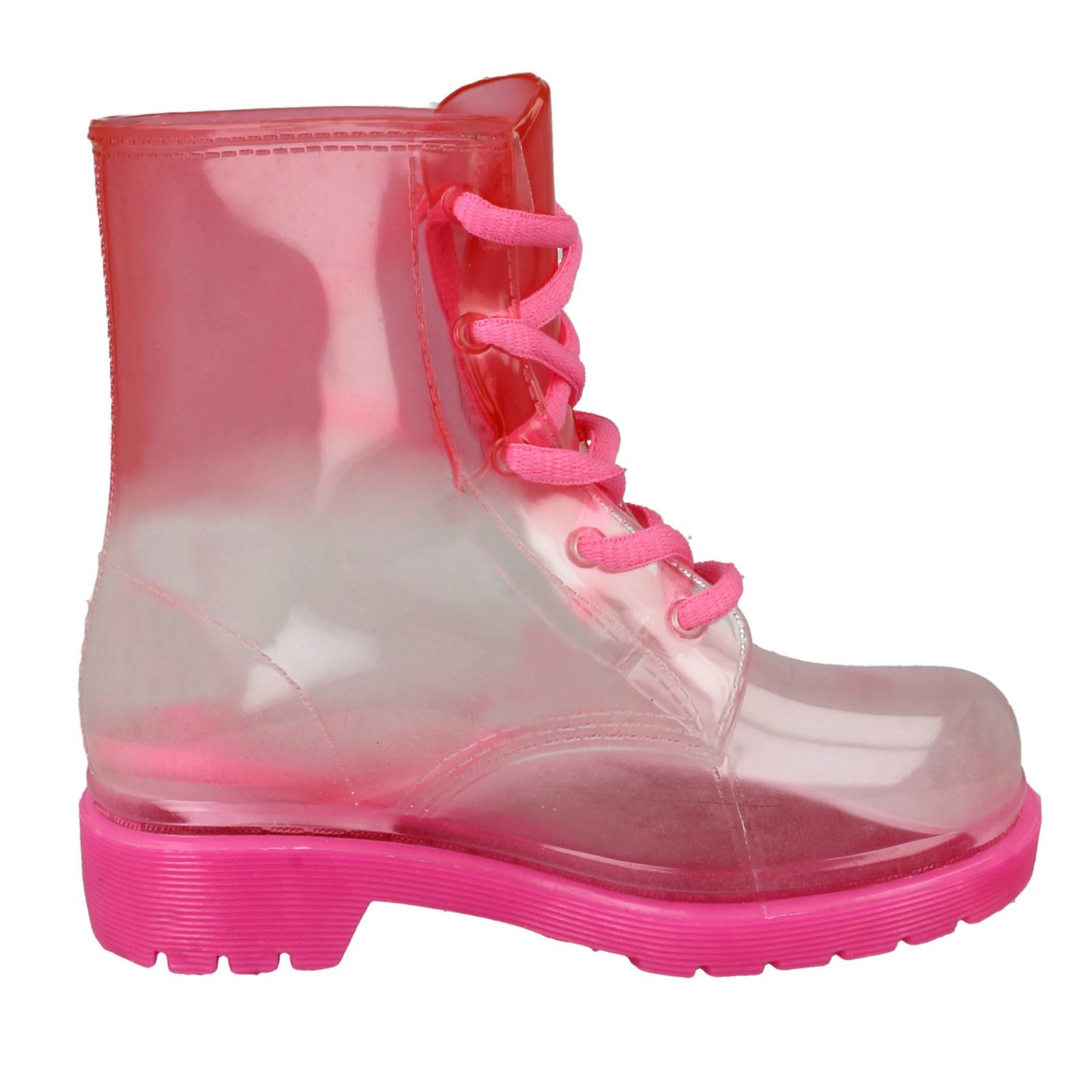 Girls Spot On Gradiant Transparent Lace Up Welly Boot