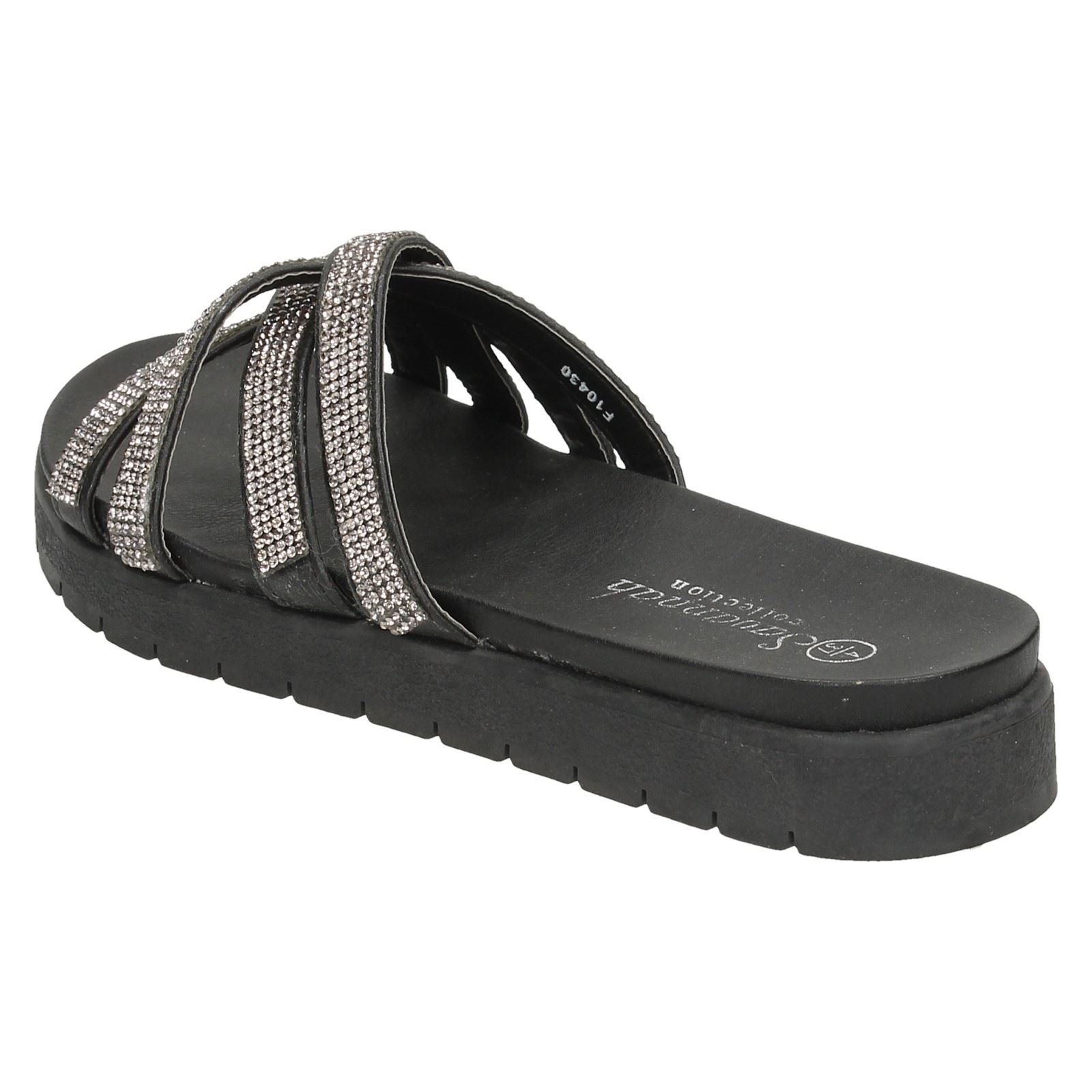 Ladies Savannah Flat Sole Cross Strap Mules
