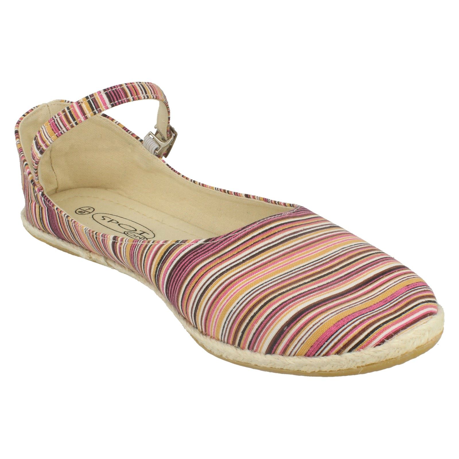 Ladies Spot On Textile Flat Espadrille with Bar Strap
