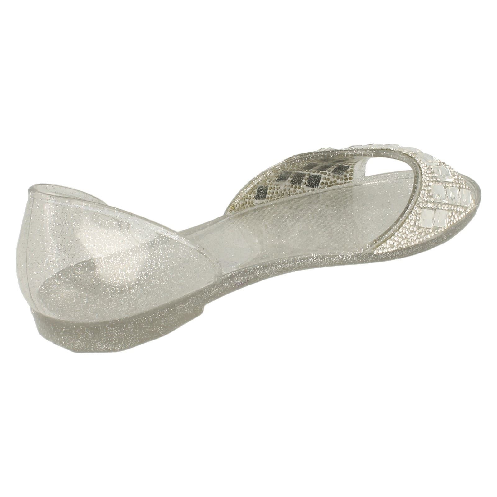 Ladies Spot On Open Toe Flat Ballerina With Jewelled Detailing