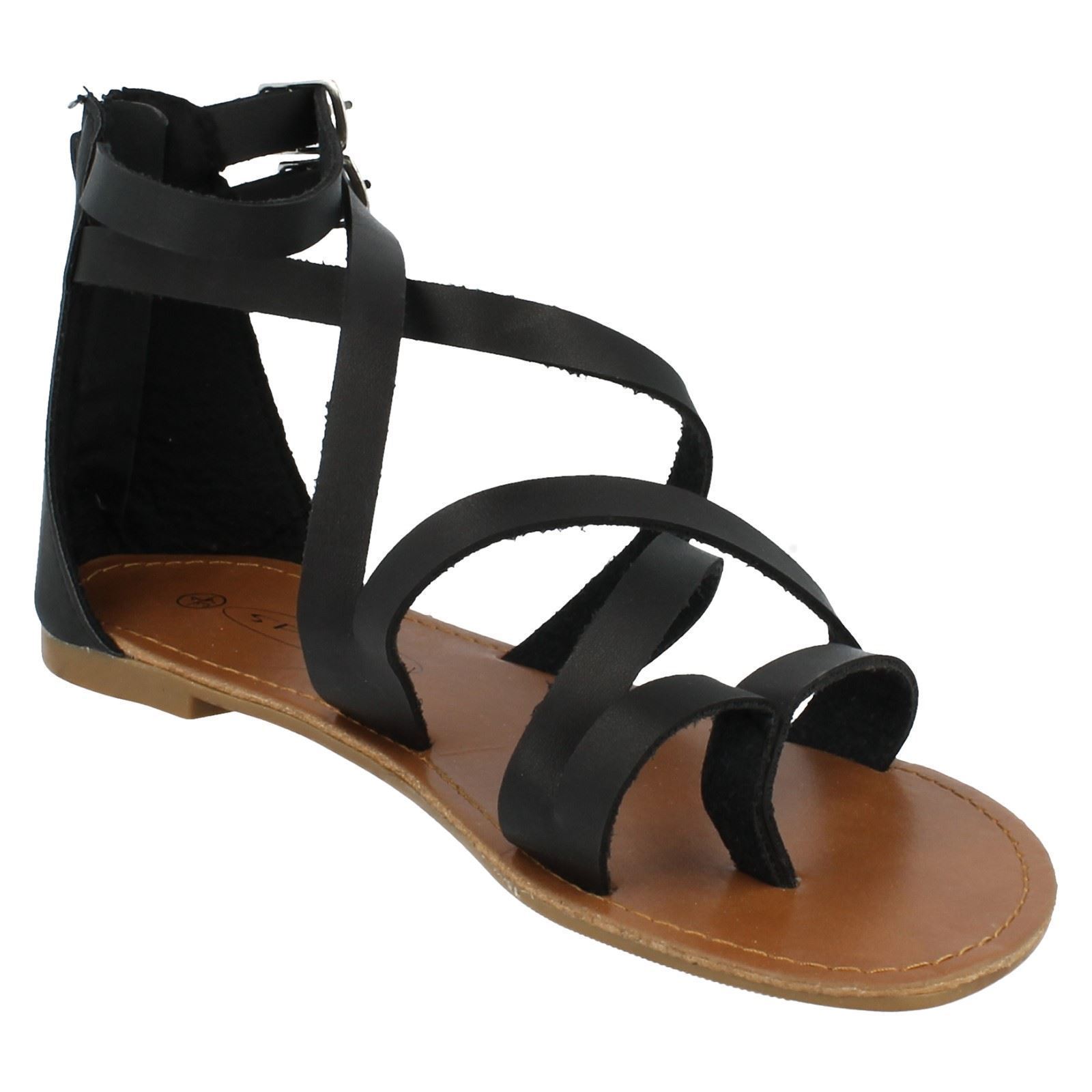 Spot On Ladies Ankle Strap Gladiator Sandals