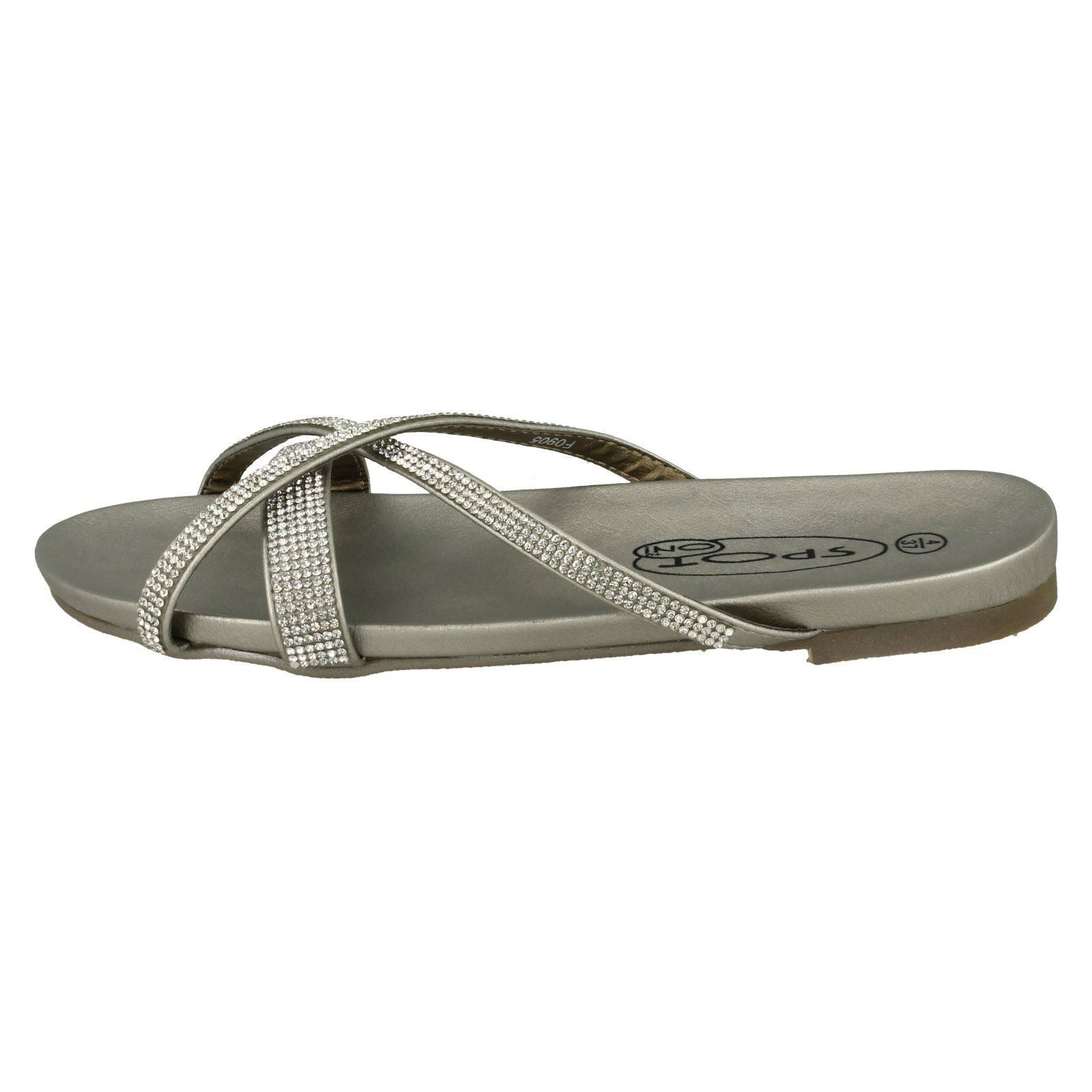 Ladies Spot On Diamante Flat /'Sandals/'