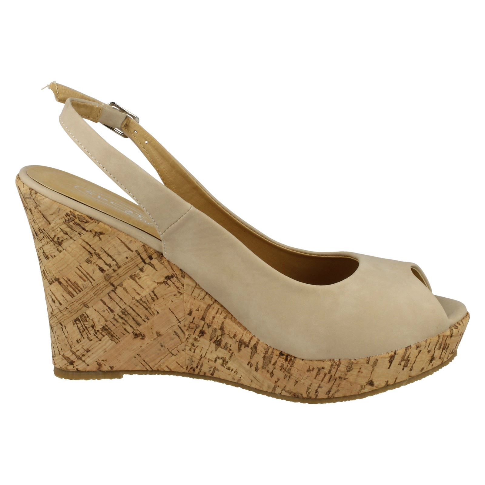 Ladies Spot On High Cork Platform Wedge Peep Toe /'Sandal/'