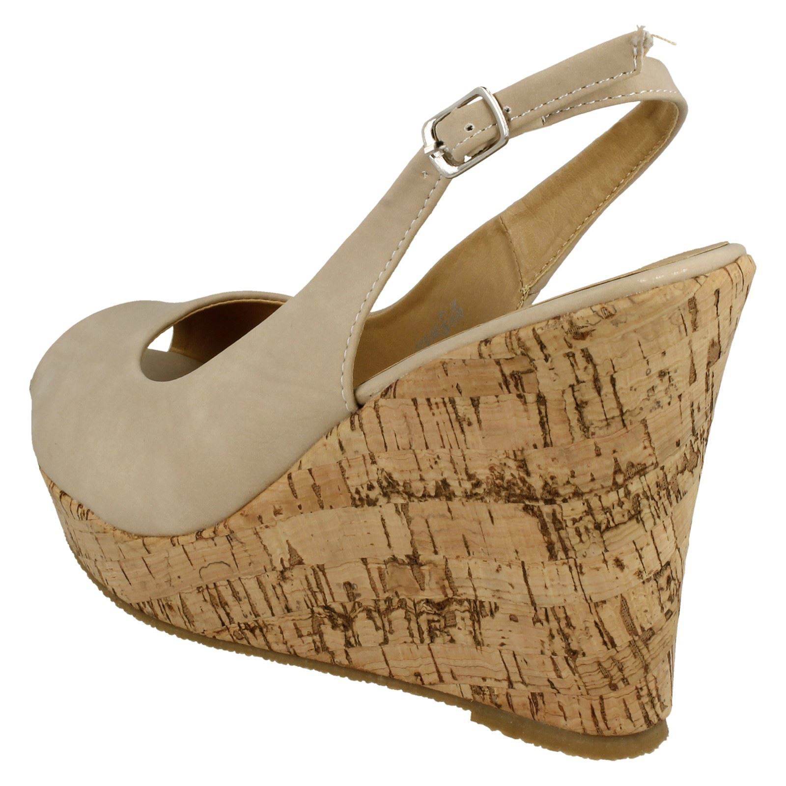 Ladies Spot On High Cork Platform Wedge Peep Toe /'Sandal/'