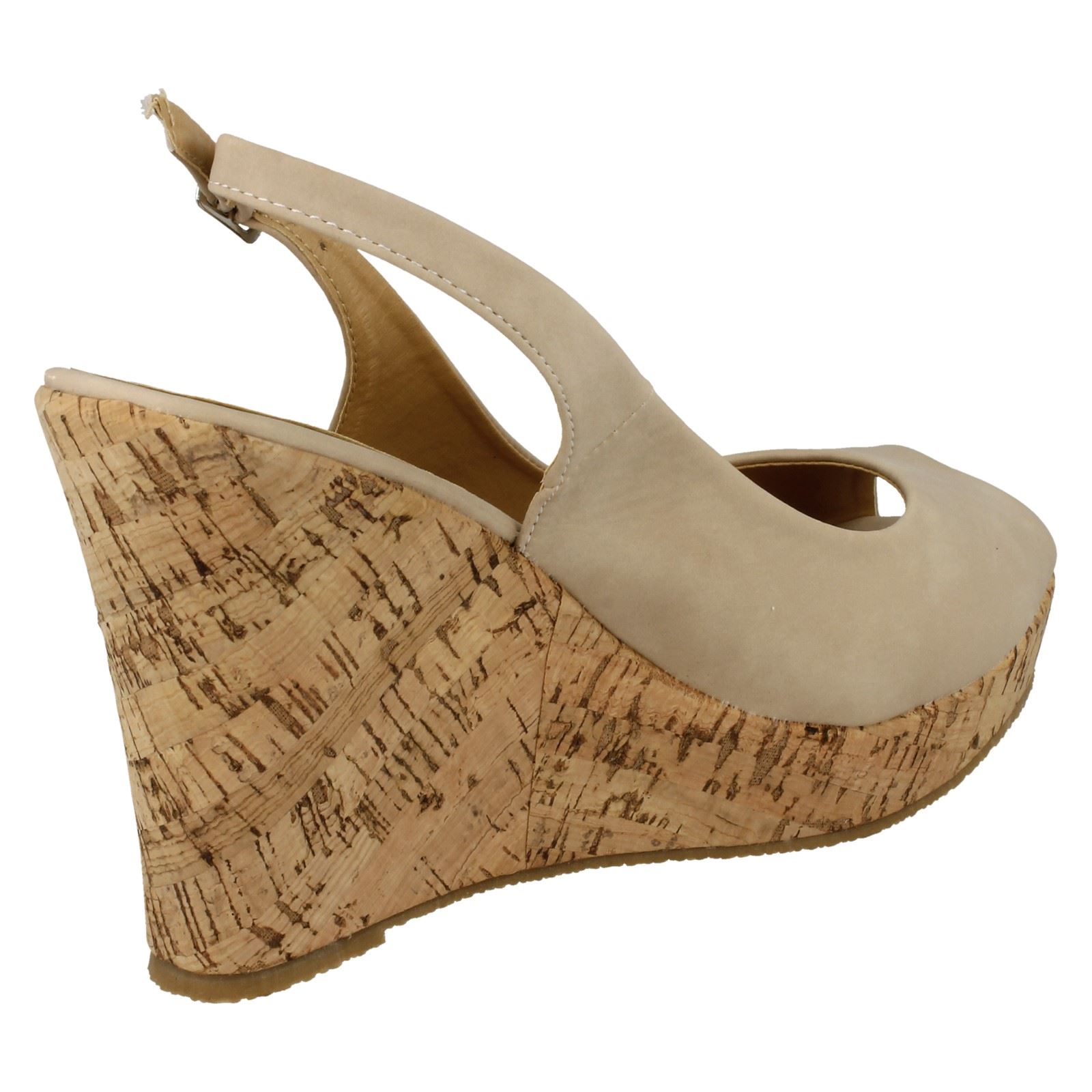 Ladies Spot On High Cork Platform Wedge Peep Toe /'Sandal/'