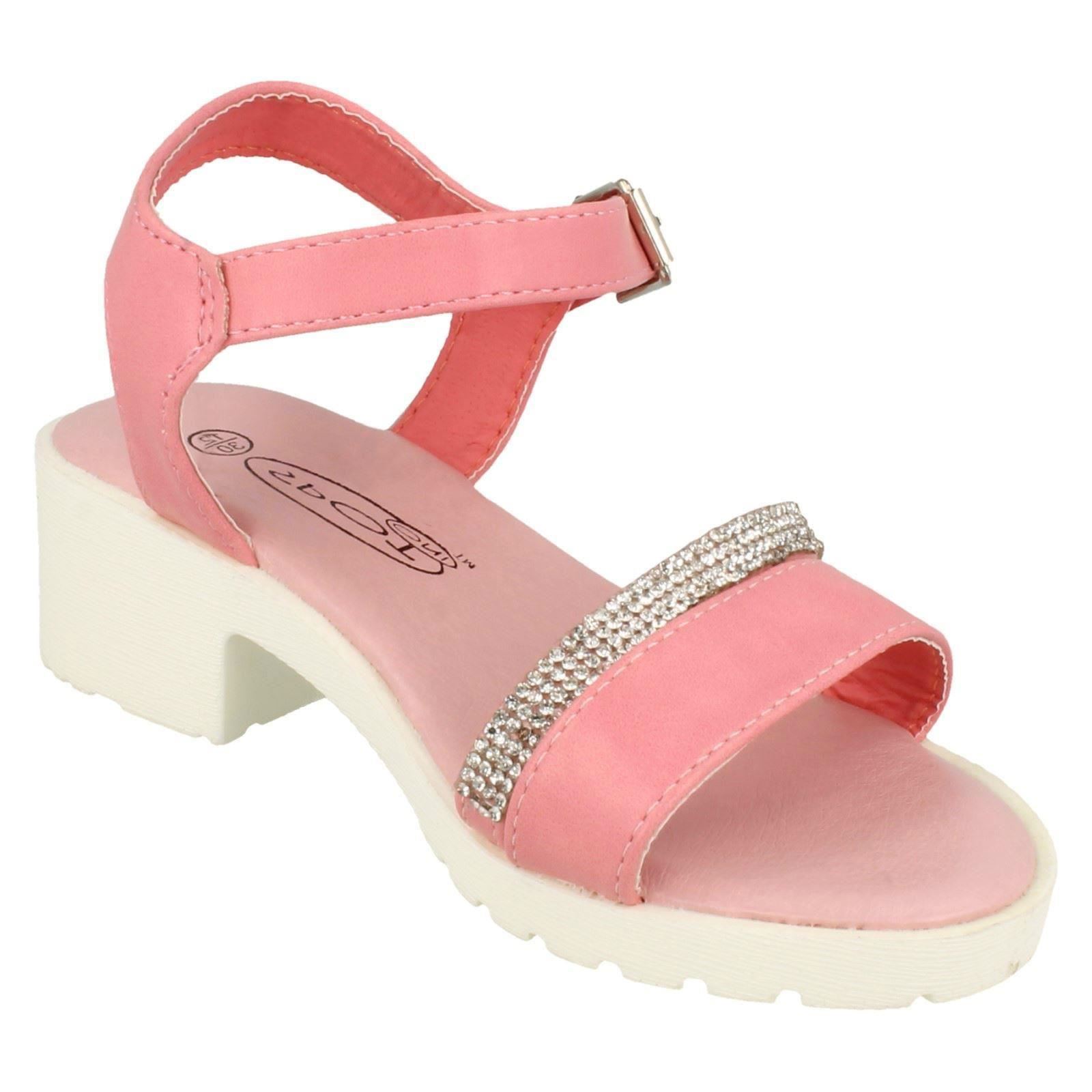 Girls Spot On Mid Heel Diamante Strap Ankle Buckle /'Sandal/'