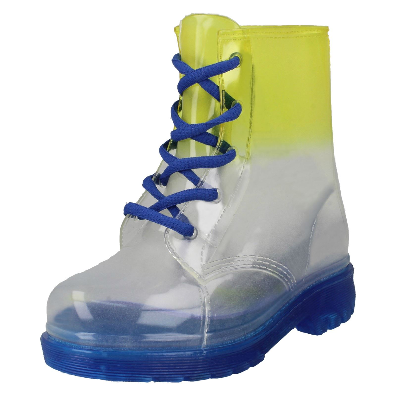 Girls Spot On Gradiant Transparent Lace Up Welly Boot