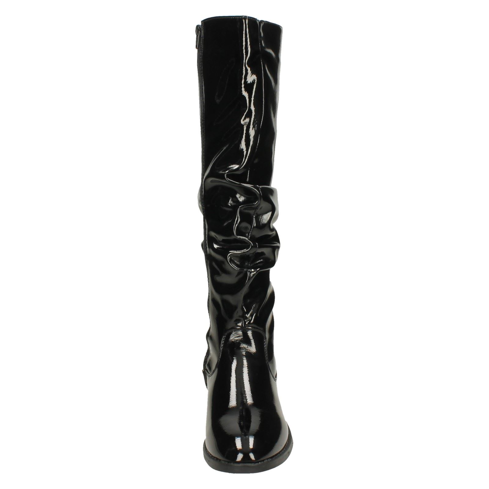 Ladies Spot On Low Heel Rouched High Leg Boot