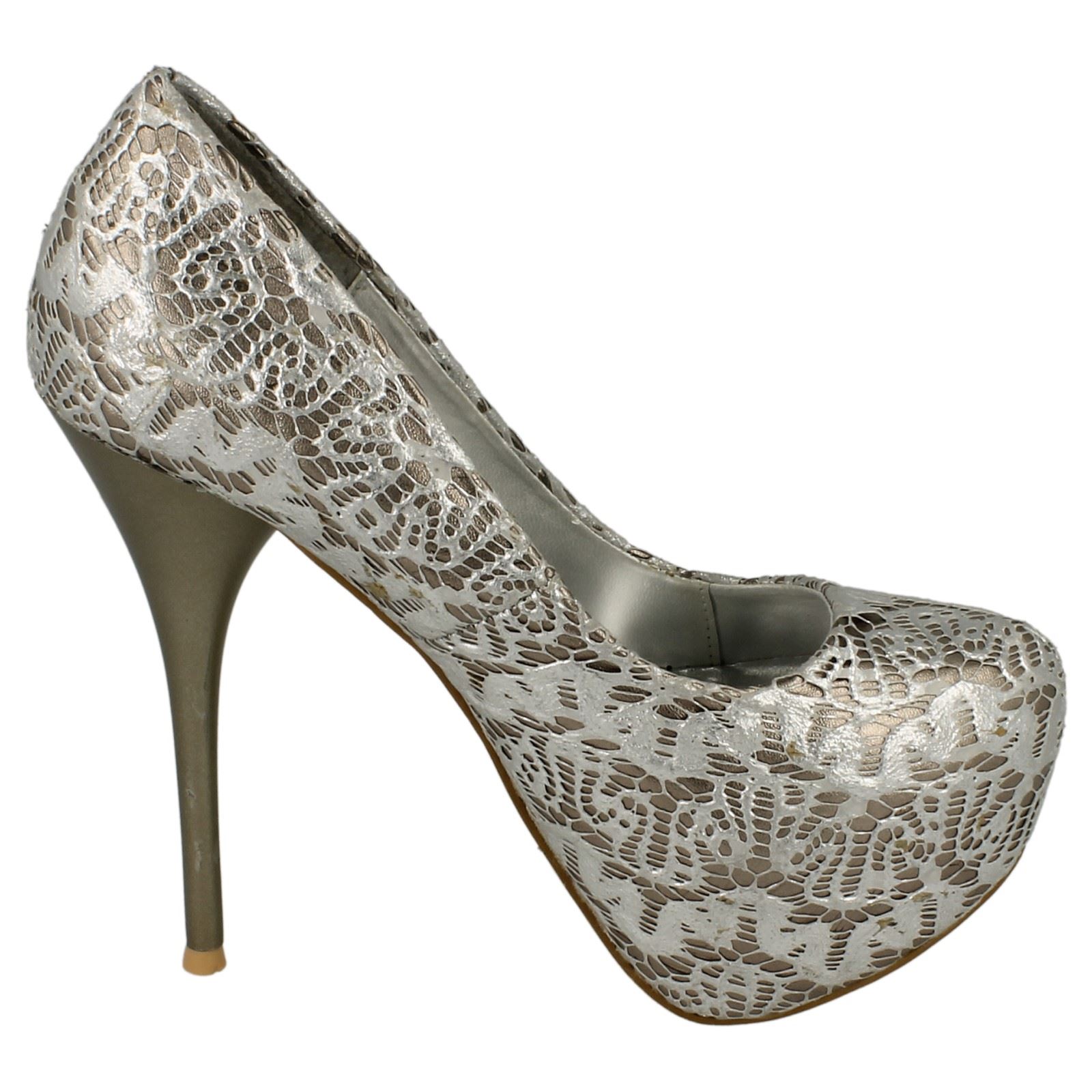 Ladies Spot On High Heel Covered Platform Court Shoe with /'Overlay Design/'