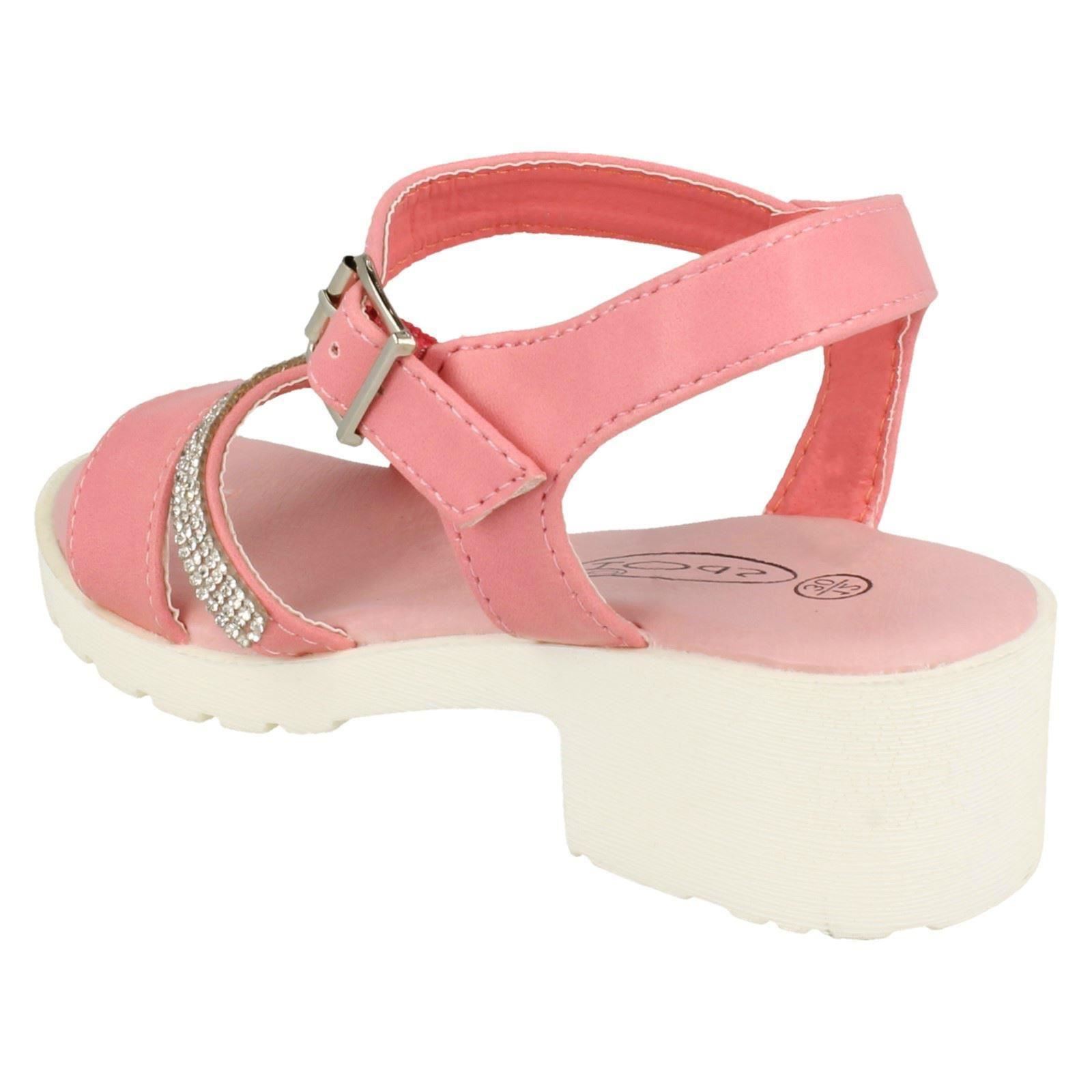 Girls Spot On Mid Heel Diamante Strap Ankle Buckle /'Sandal/'