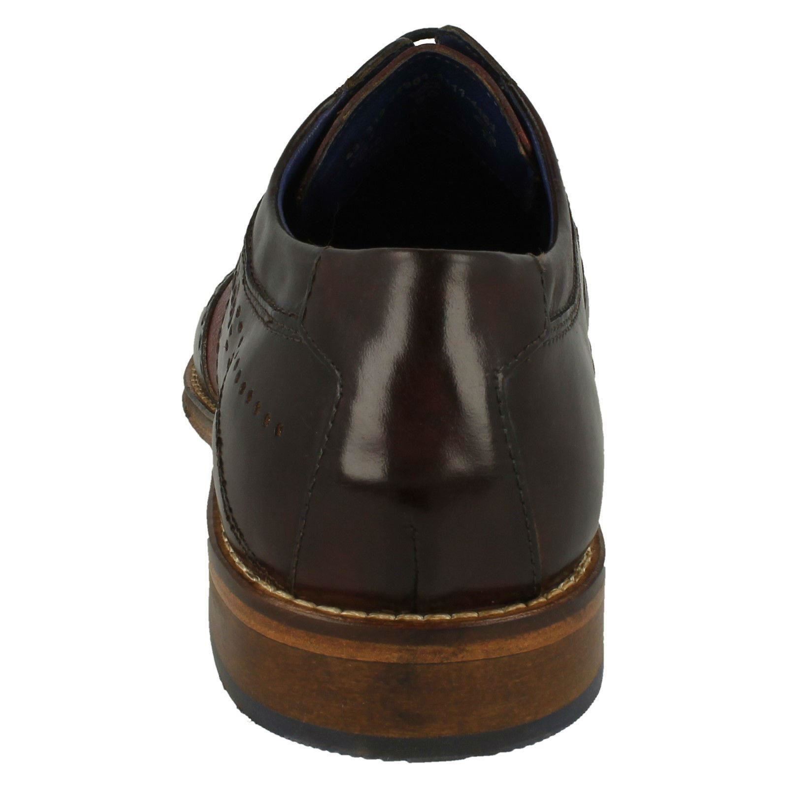 Mens Bugatti Rounded Toe Formal Brogue Inspired Lace Up Leather Shoes 52901