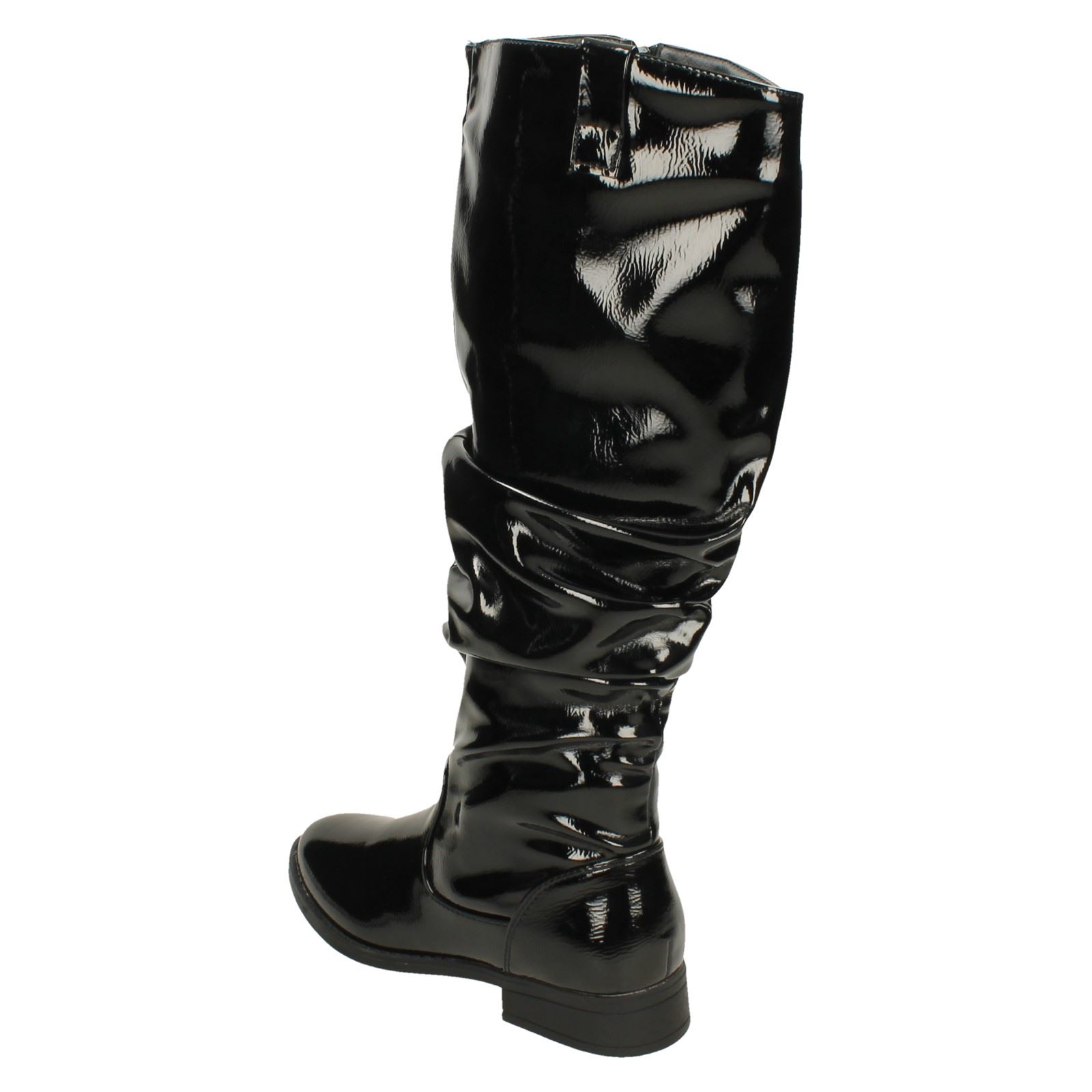 Ladies Spot On Low Heel Rouched High Leg Boot