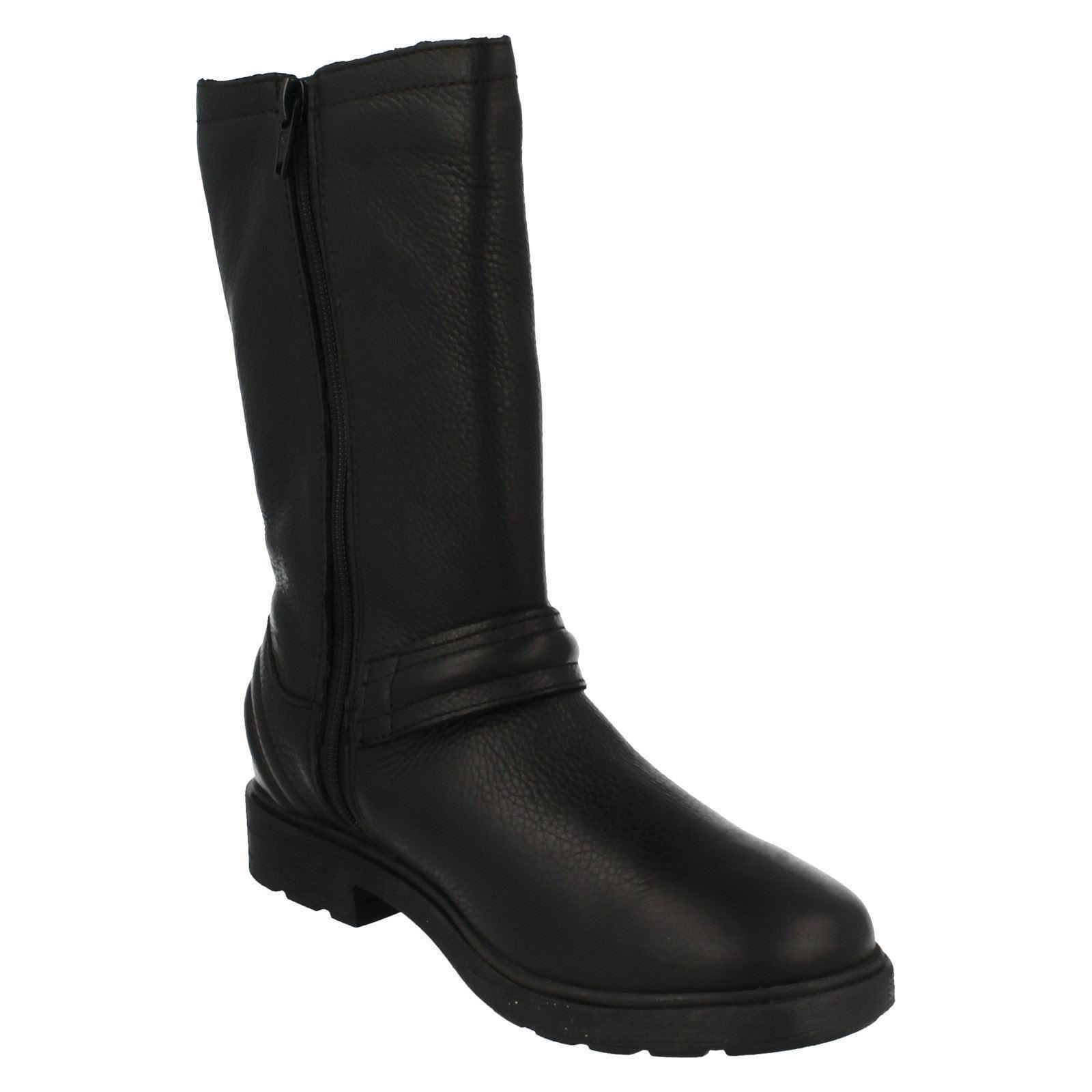Girls Clarks Mid Calf Length Biker Chick Boots /'Ines Spot/'