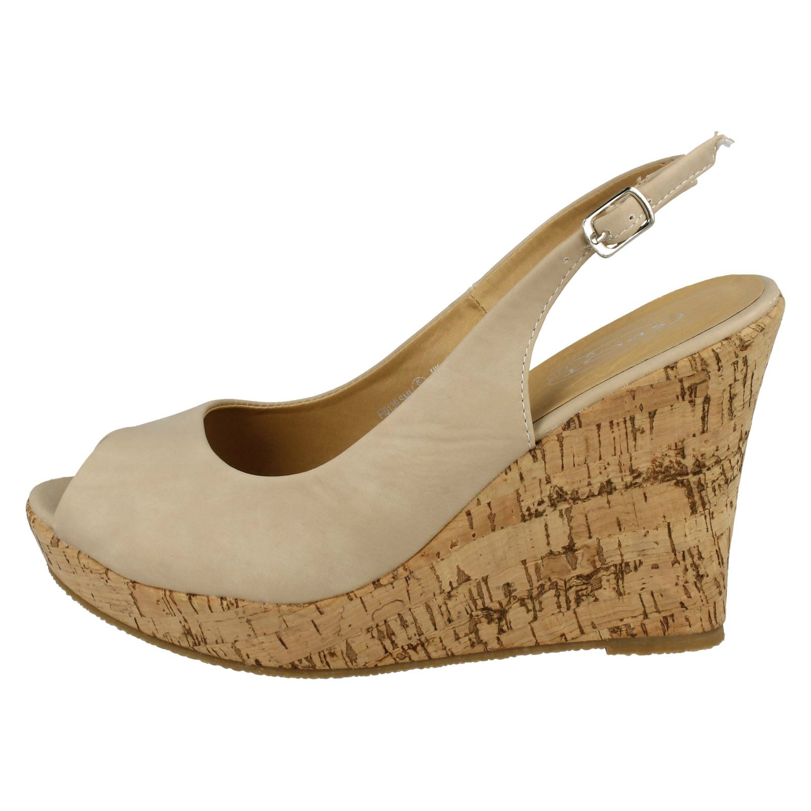Ladies Spot On High Cork Platform Wedge Peep Toe /'Sandal/'