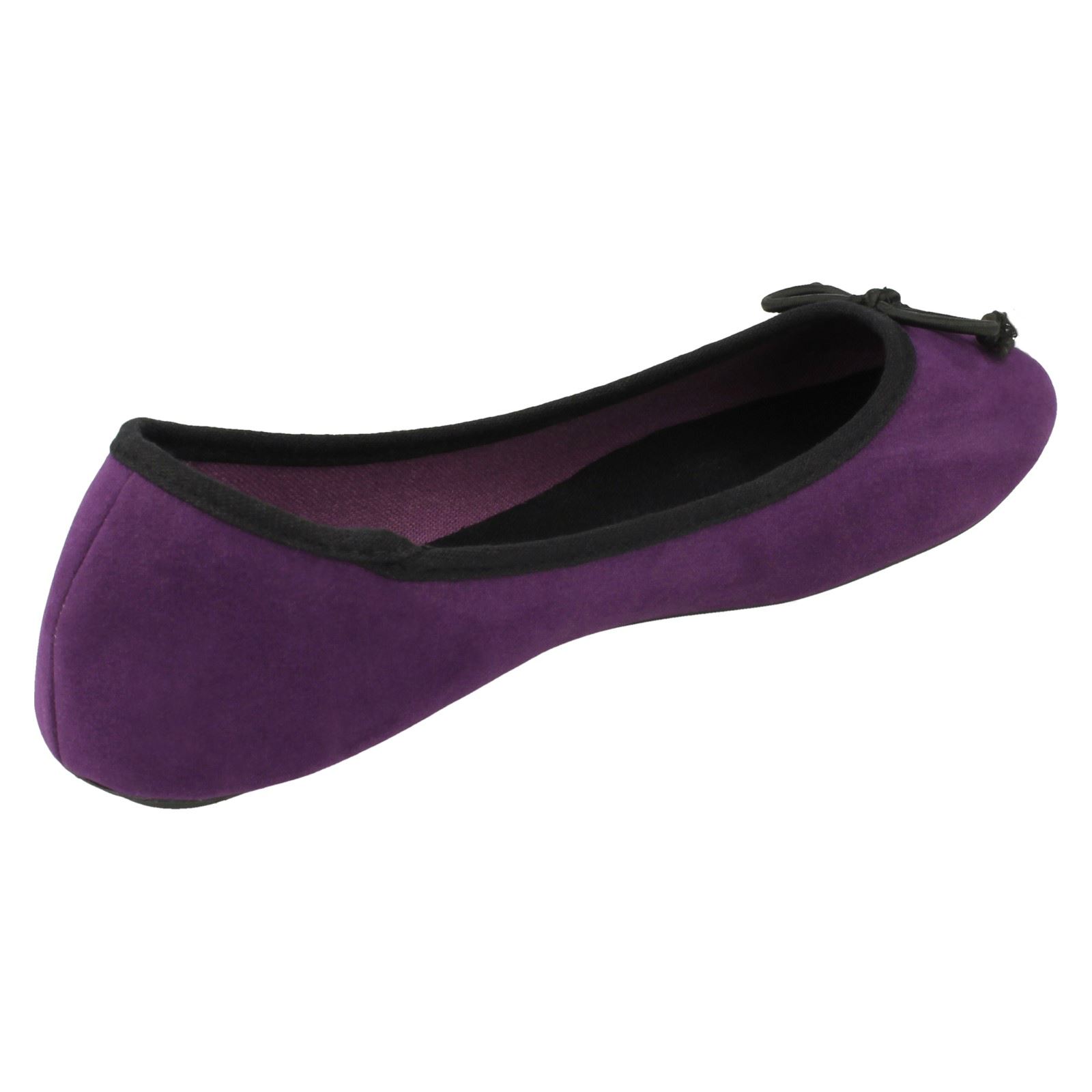 Ladies Spot On Casual Flat Slip On Ballerina Pumps With Bow Trim F8R855