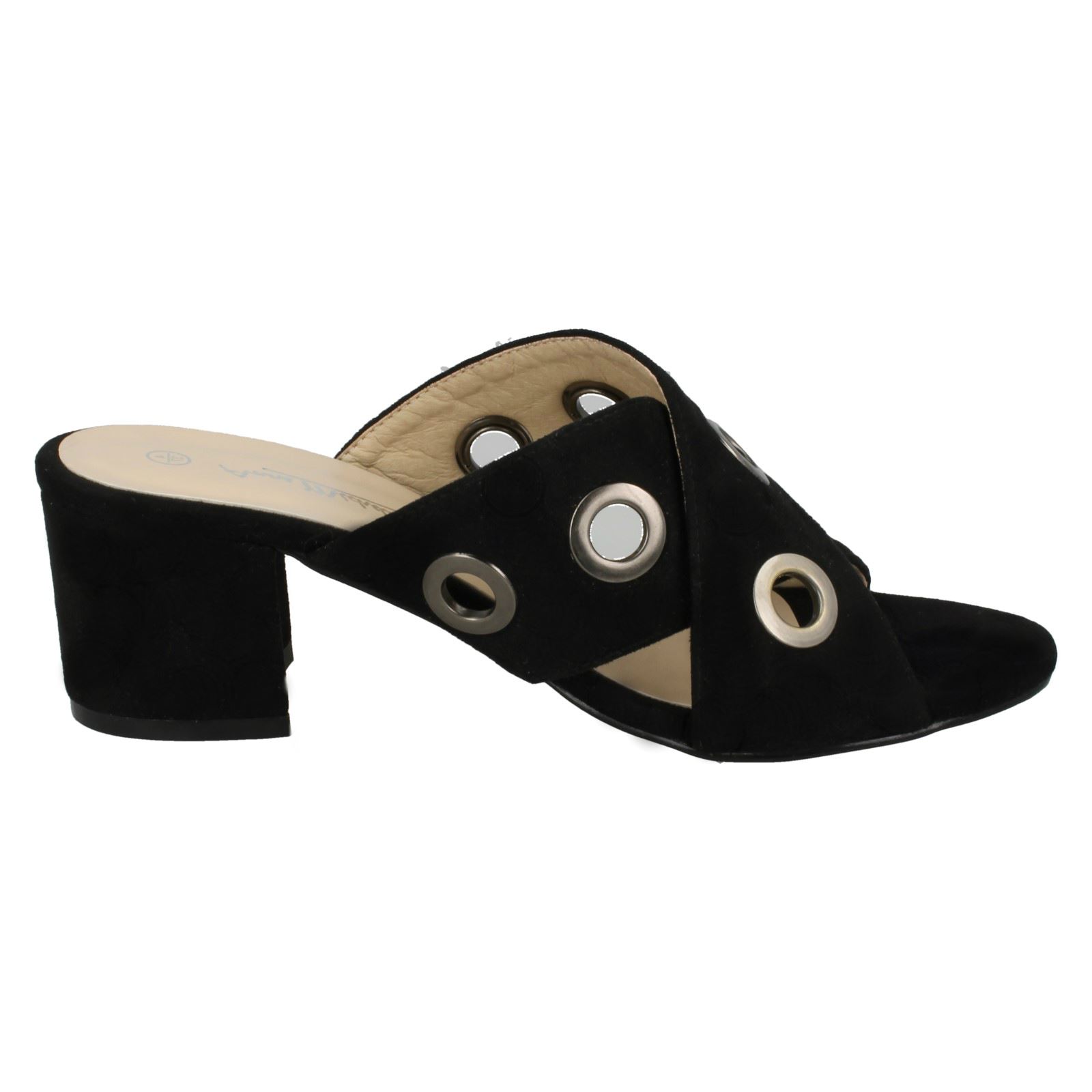 Femmes Anne Michelle Talon Moyen À Enfiler Traverser Vamp microfibre Mules F1R0729