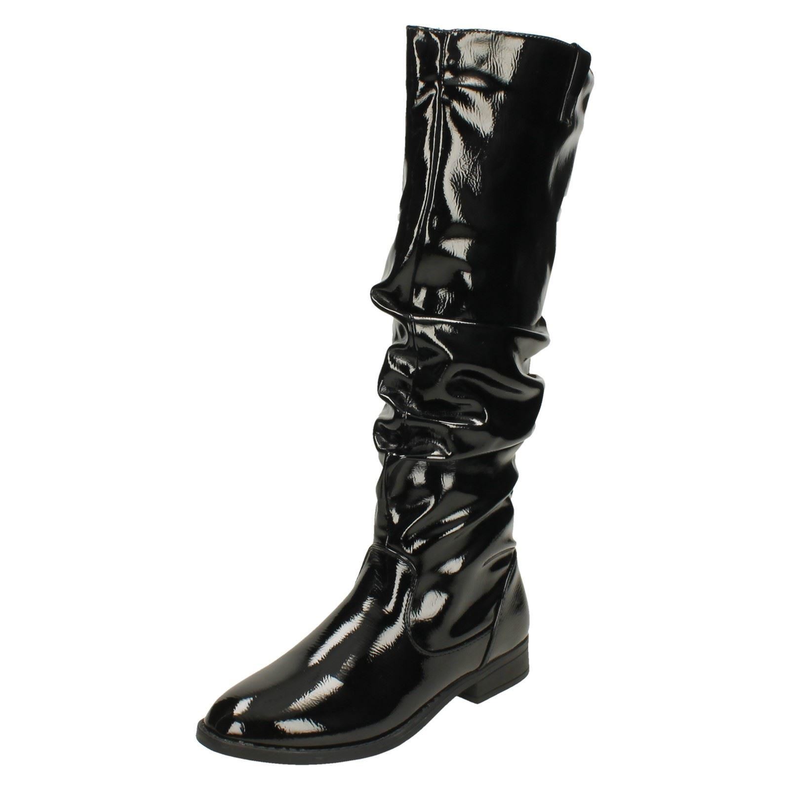 Ladies Spot On Low Heel Rouched High Leg Boot
