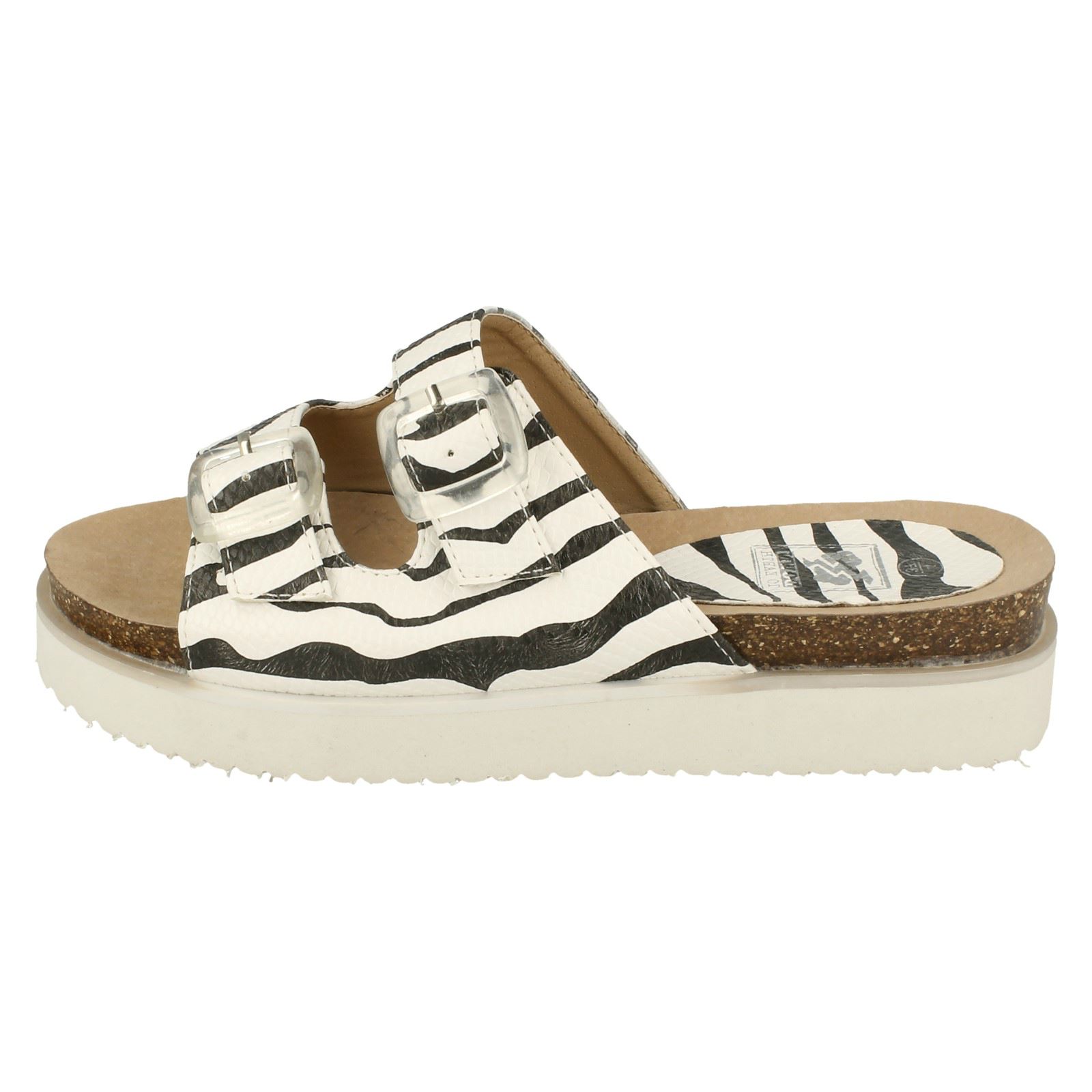 Down To Earth Double Buckle Slip On Ladies Mule Sandals
