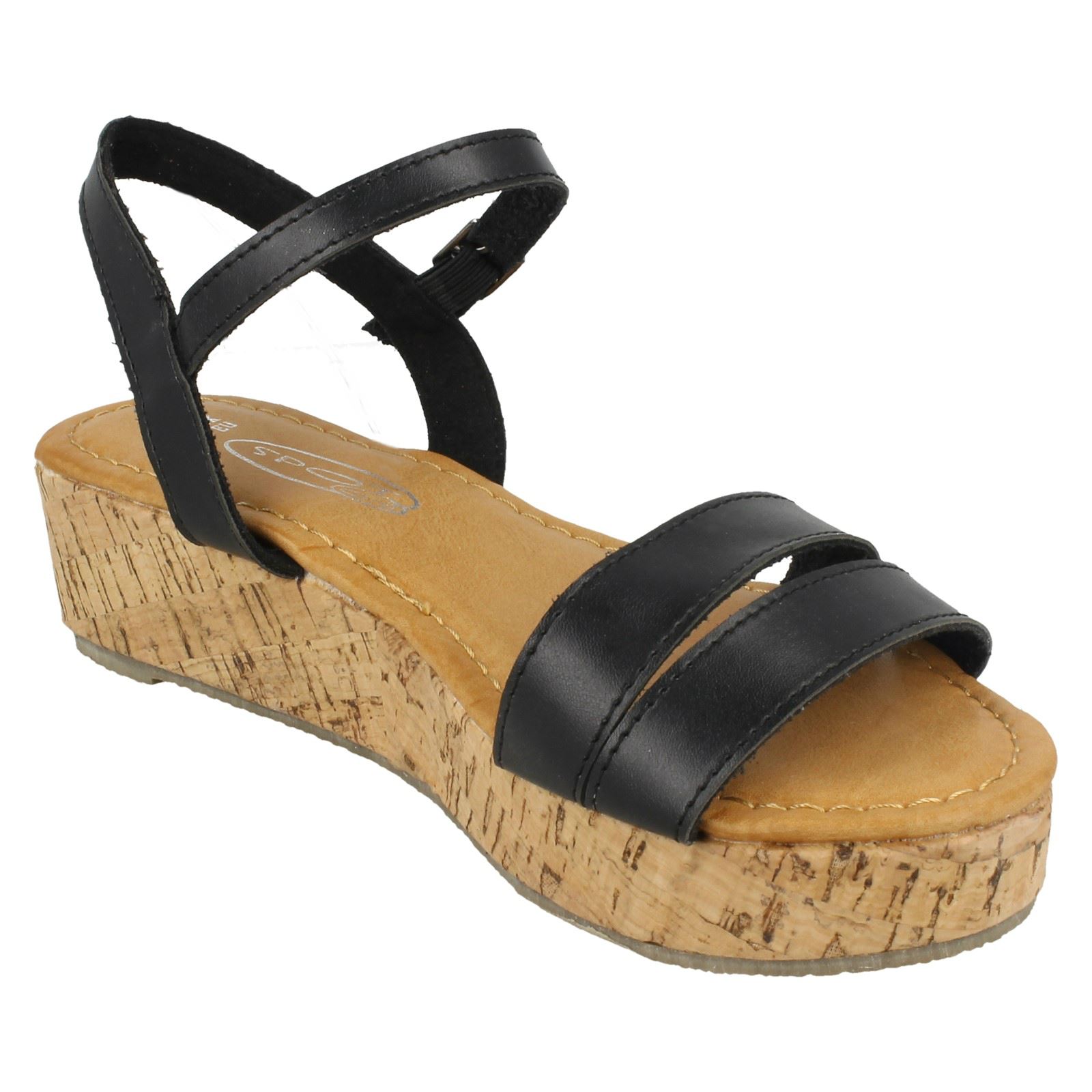 Ladies Spot On Cork Flatform /'Sandal/'