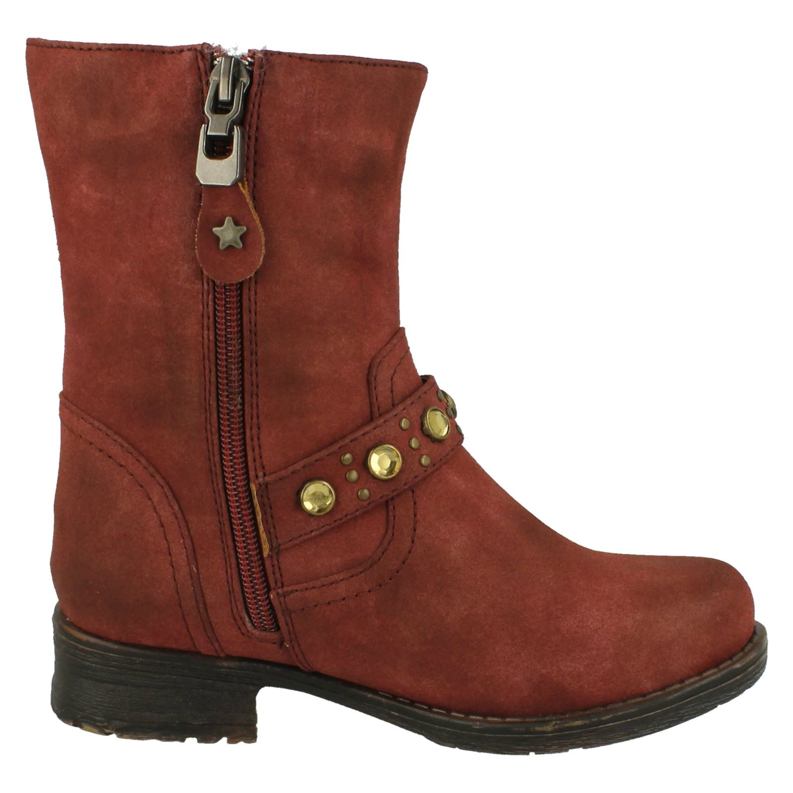 Girls Spot On Biker Style Studded Boots