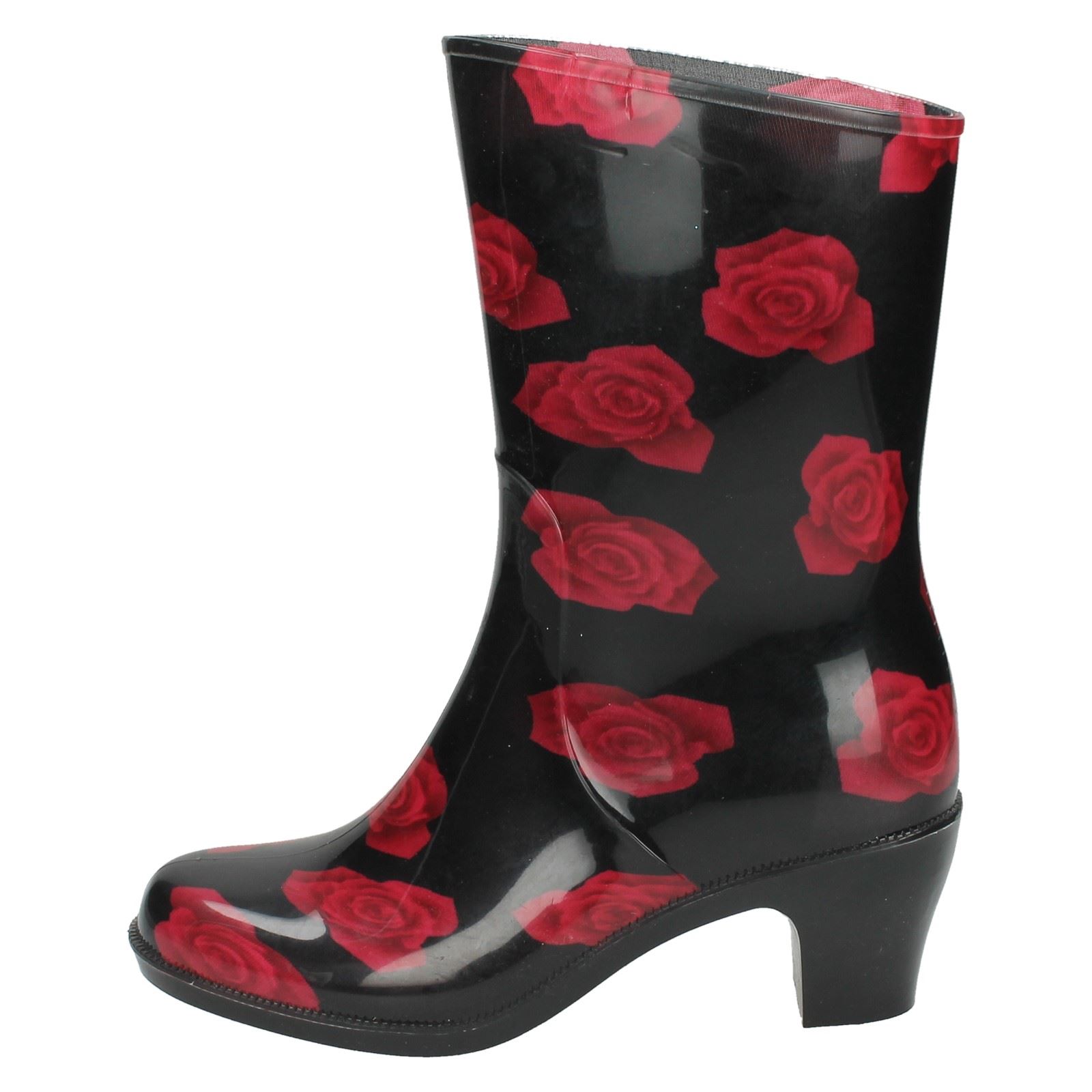 Ladies Spot On Heeled Rose Print Short /'Wellington Boots/'
